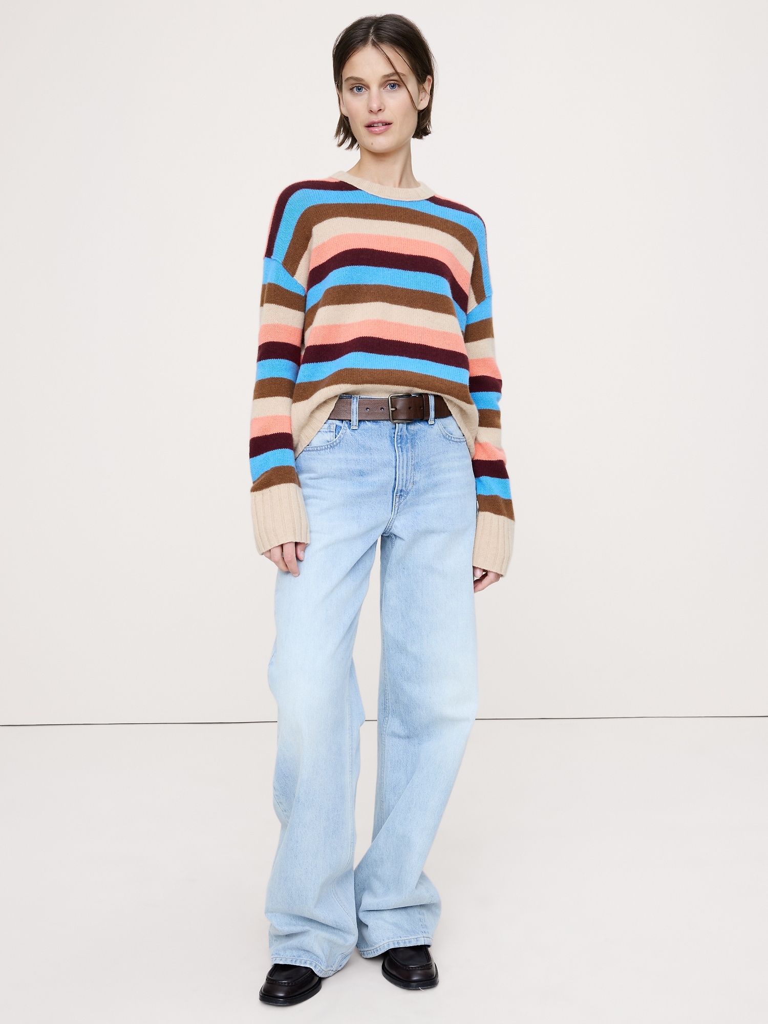 Midweight Cashmere Crew-Neck Sweater - Pink Multi Stripe