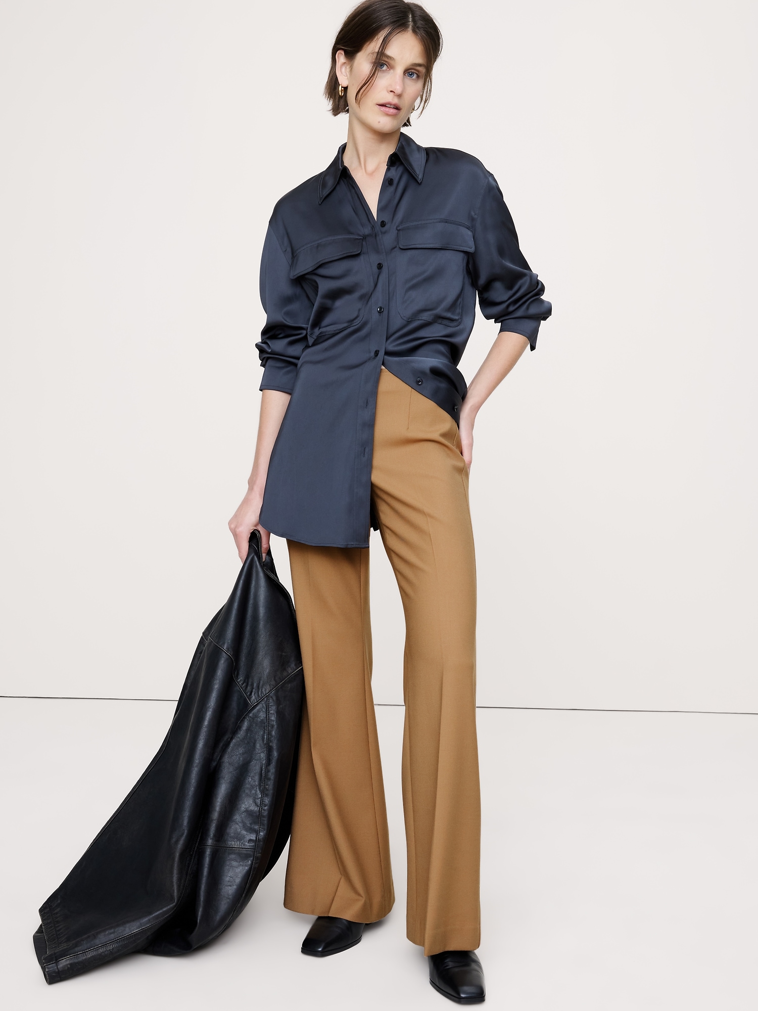 Mid-Rise Flare Stretch Wool-Blend Pant - Camel