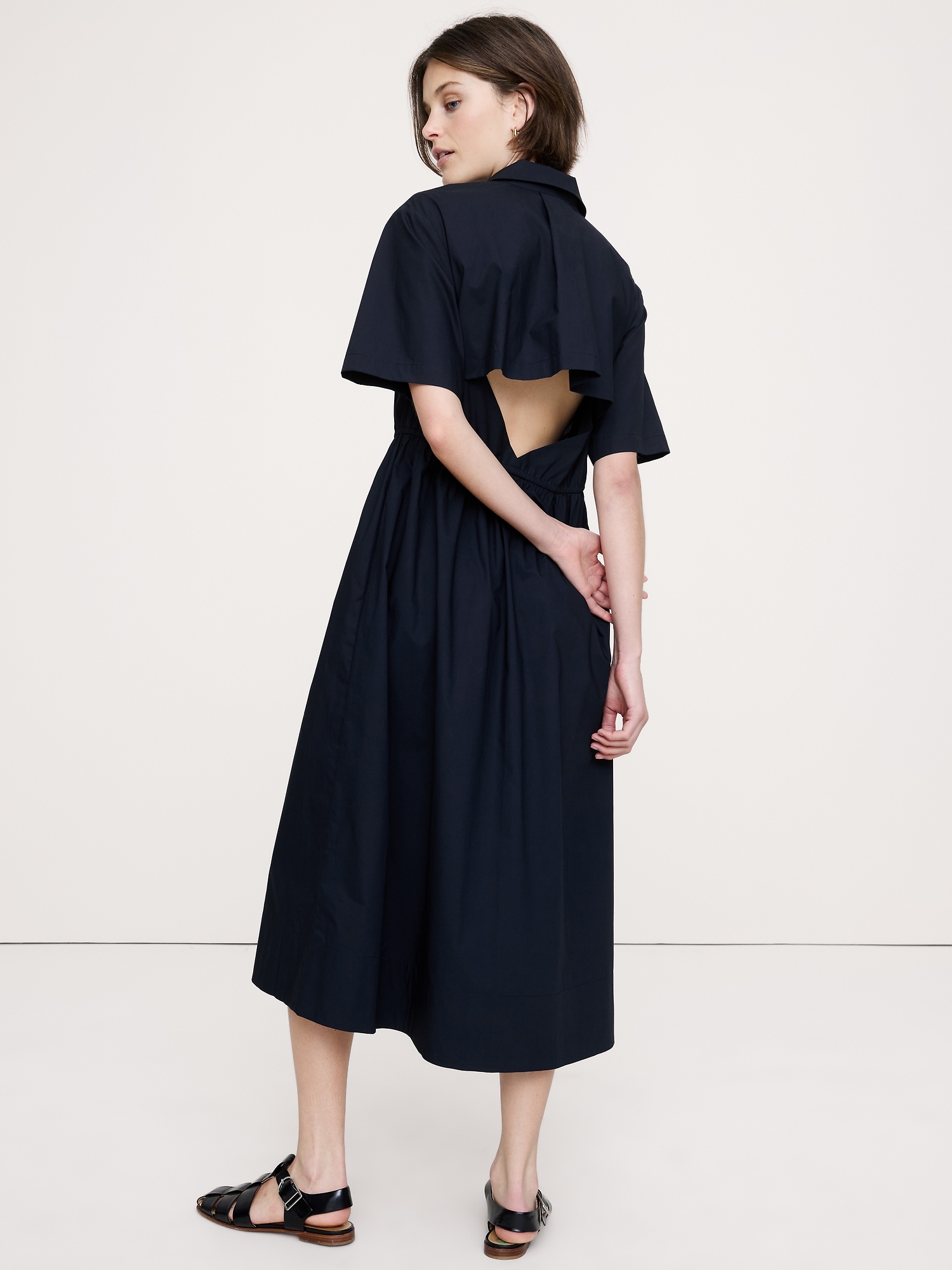 Image number 3 showing, Cotton Poplin Open-Back Shirt Dress