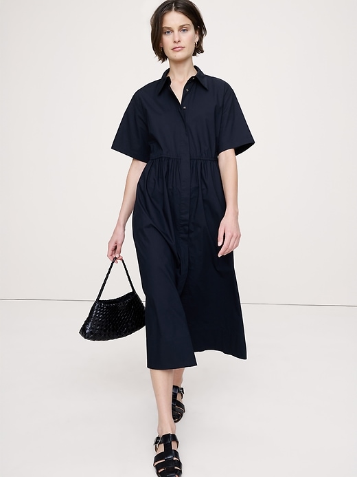 Banana Republic Women's Cotton Poplin Open-Back Shirt Dress Navy Blue Size M