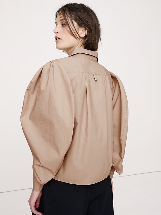 Cotton Poplin Volume-Sleeve Shirt