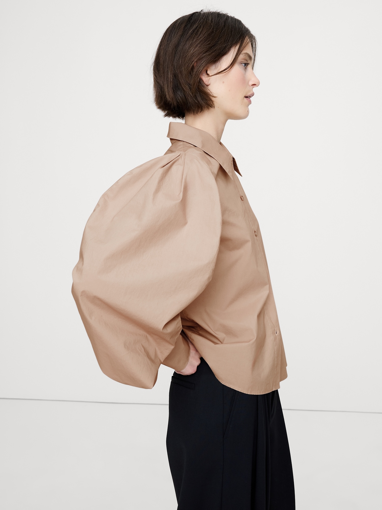 Image number 3 showing, Cotton Poplin Volume-Sleeve Shirt