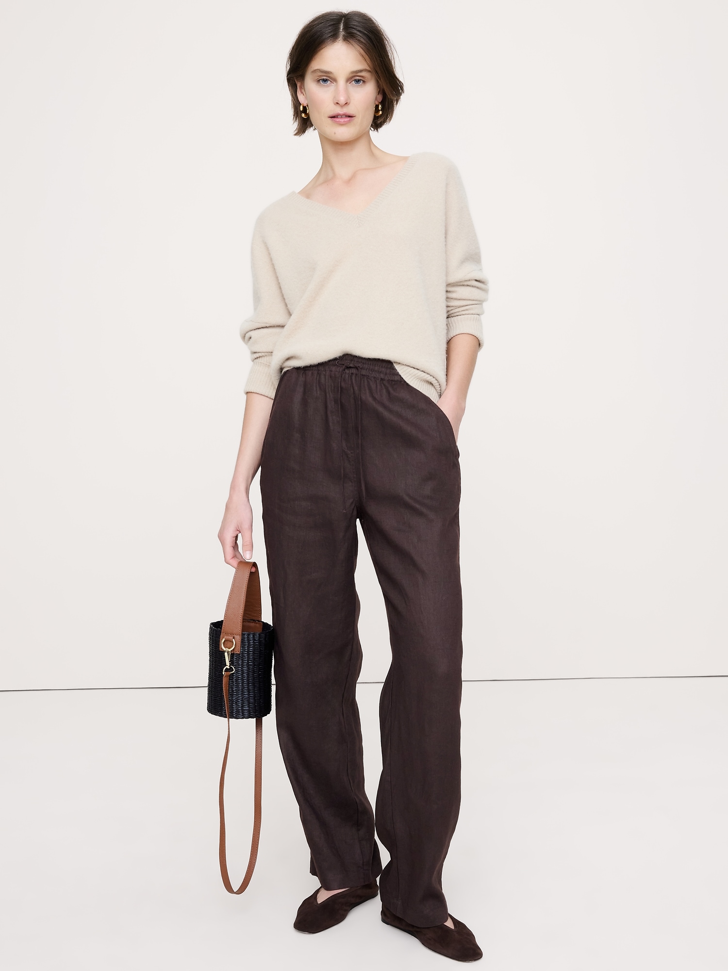 Linen Pull-On Ankle Pant - Ganache Brown