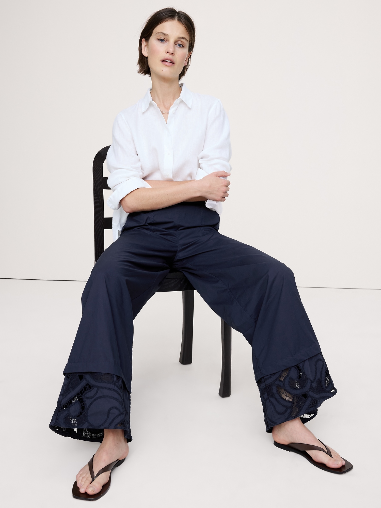 Image number 6 showing, Embroidered Cotton Poplin Cropped Pull-On Pant