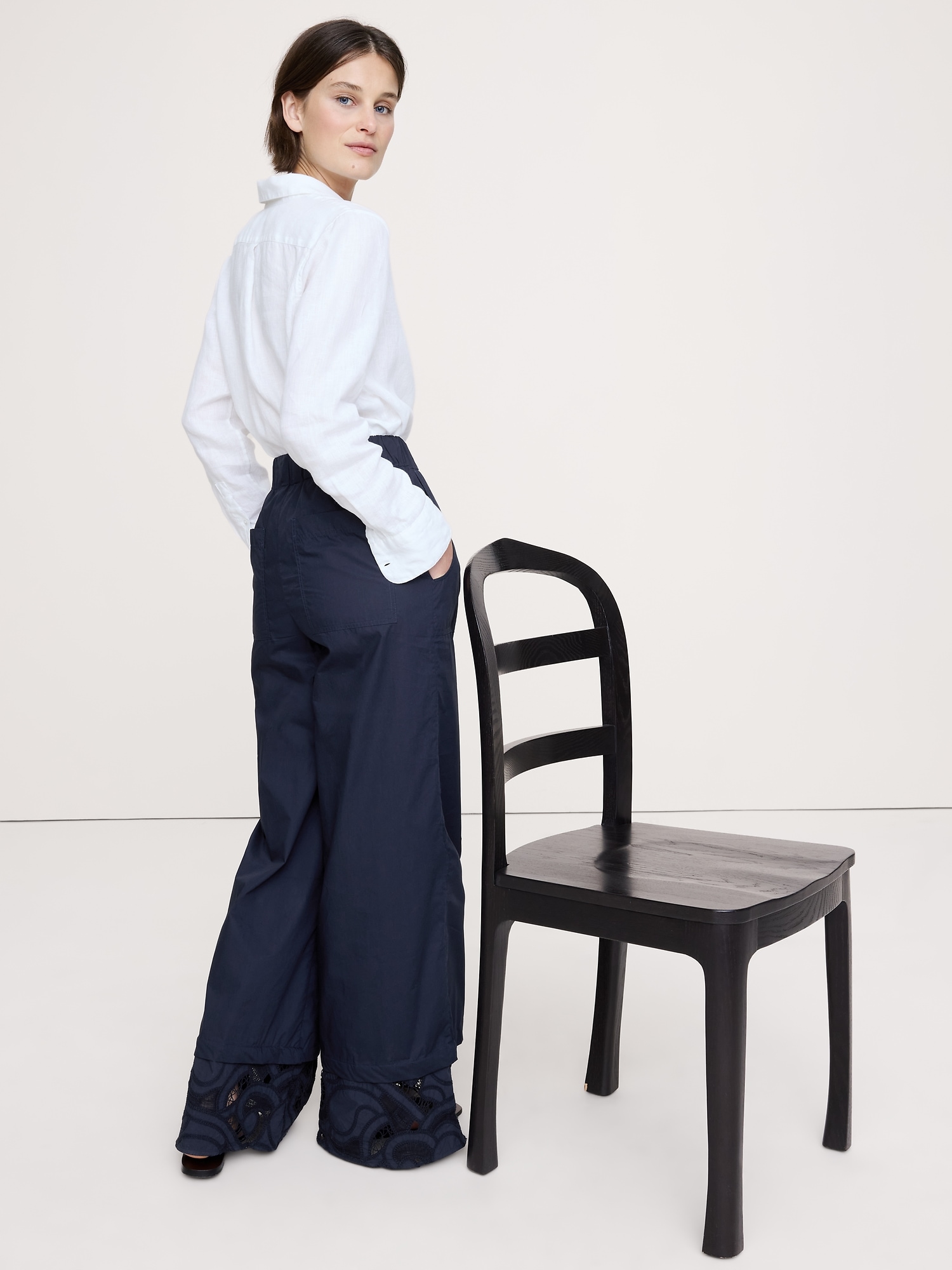 Image number 5 showing, Embroidered Cotton Poplin Cropped Pull-On Pant