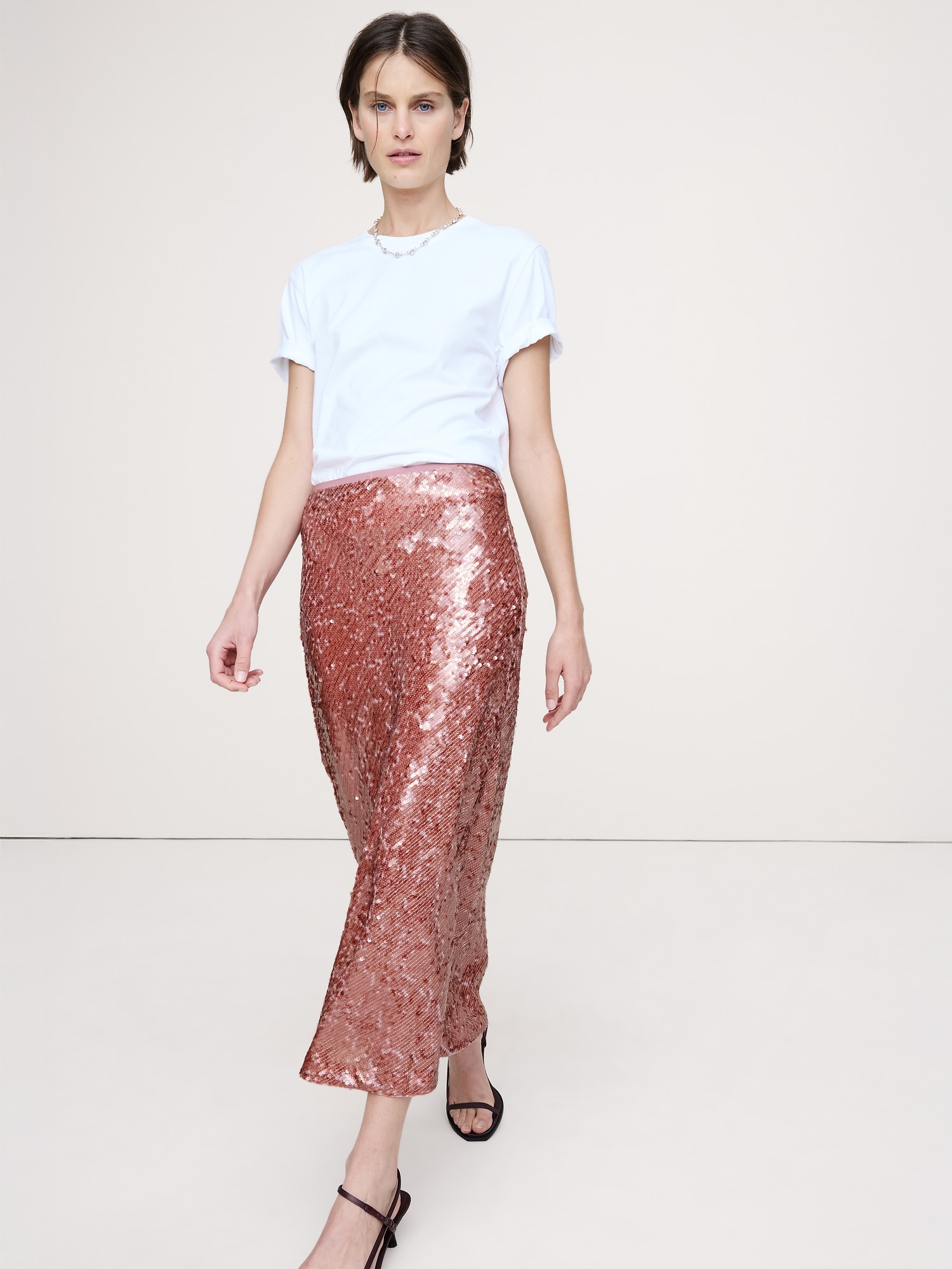 Bias-Cut Sequin Maxi Skirt - Frosted Plum