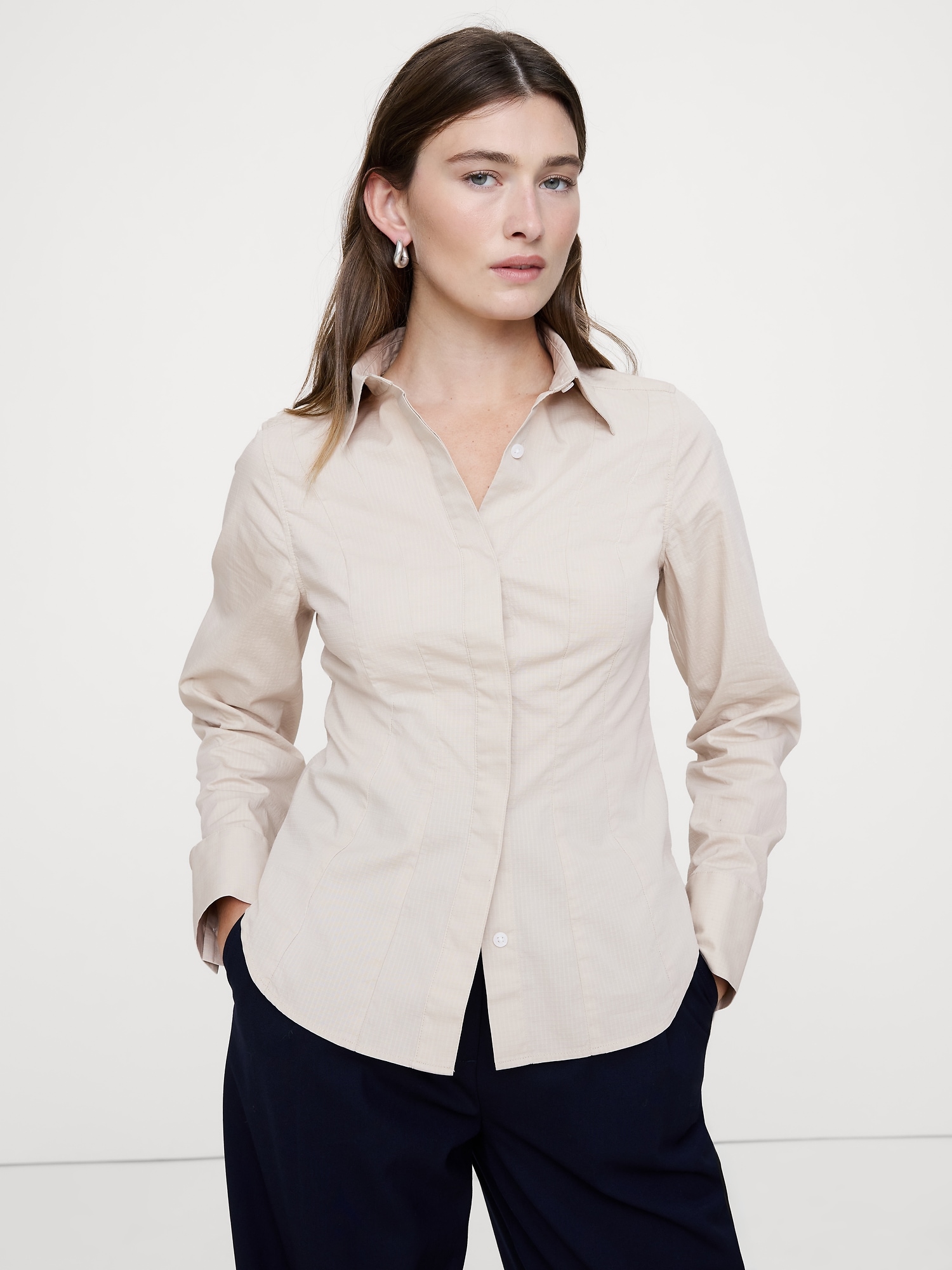 Stretch-Cotton Hourglass Shirt - Natural Beige
