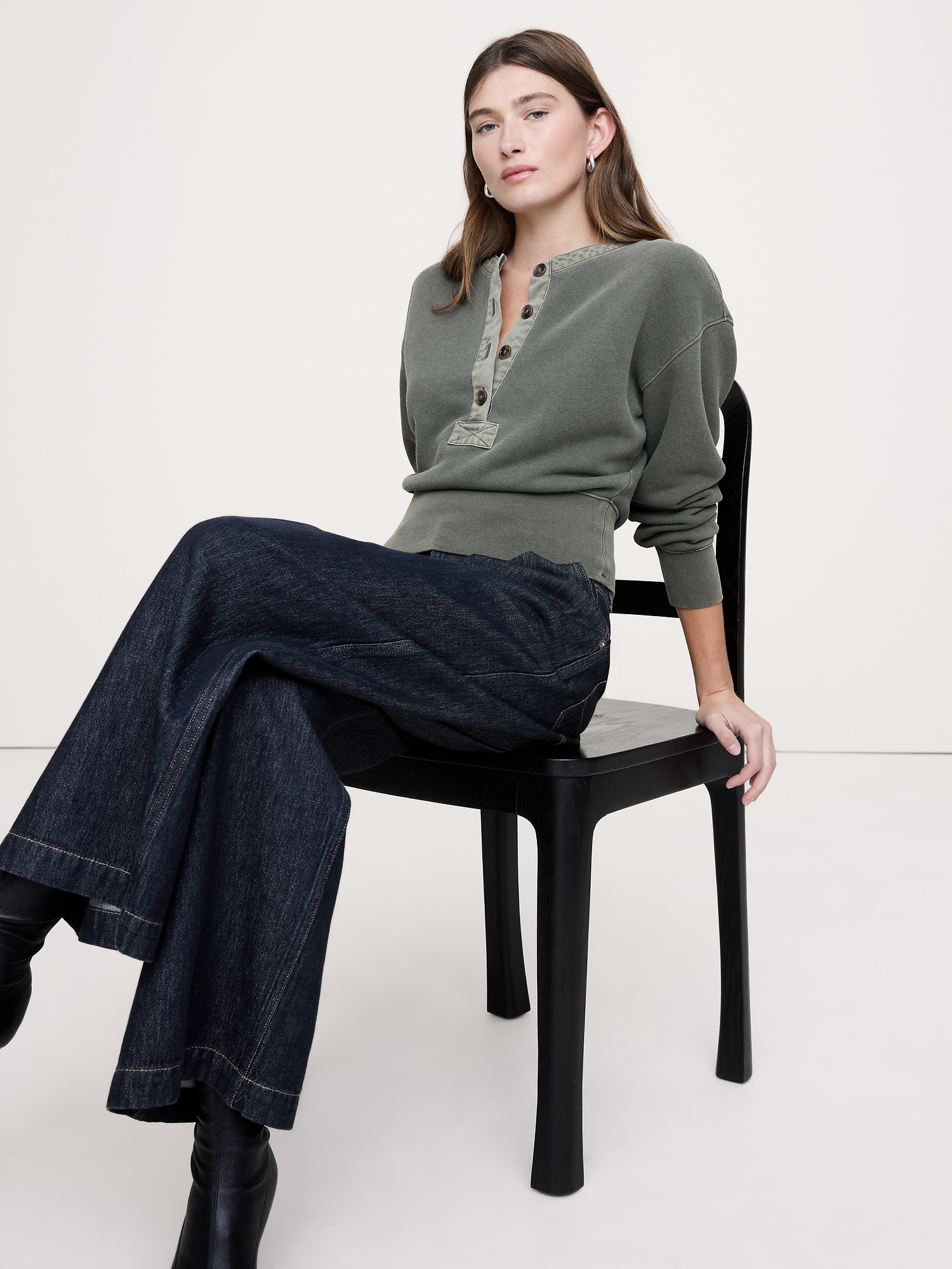 French Terry Henley Sweatshirt - Yosemite Green