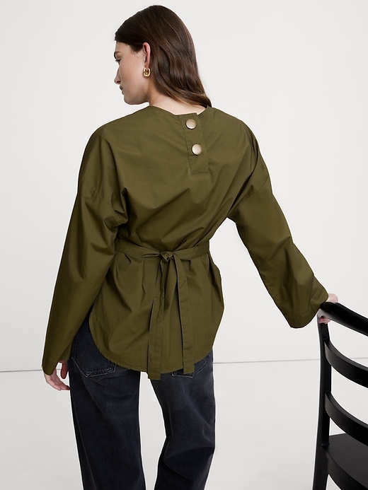 Cotton Poplin Cinch-Waist Top