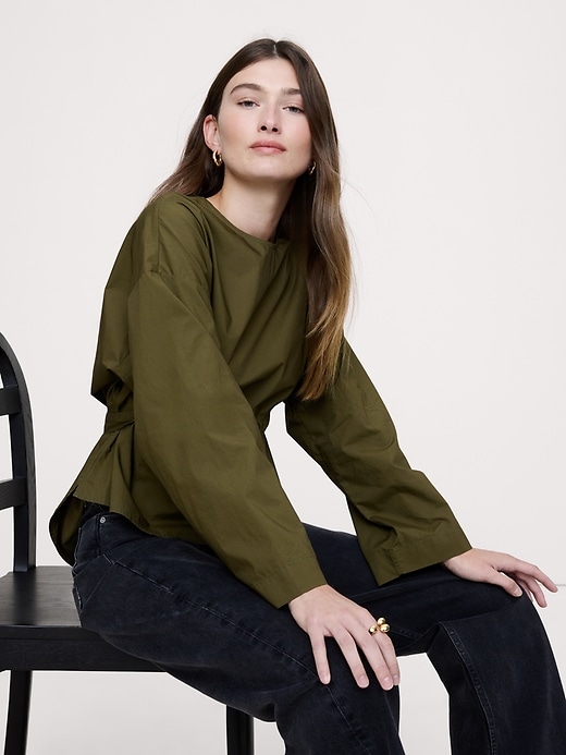 Cotton Poplin Cinch-Waist Top