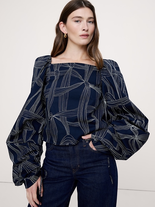 Stretch-Cotton Square-Neck Top | Banana Republic
