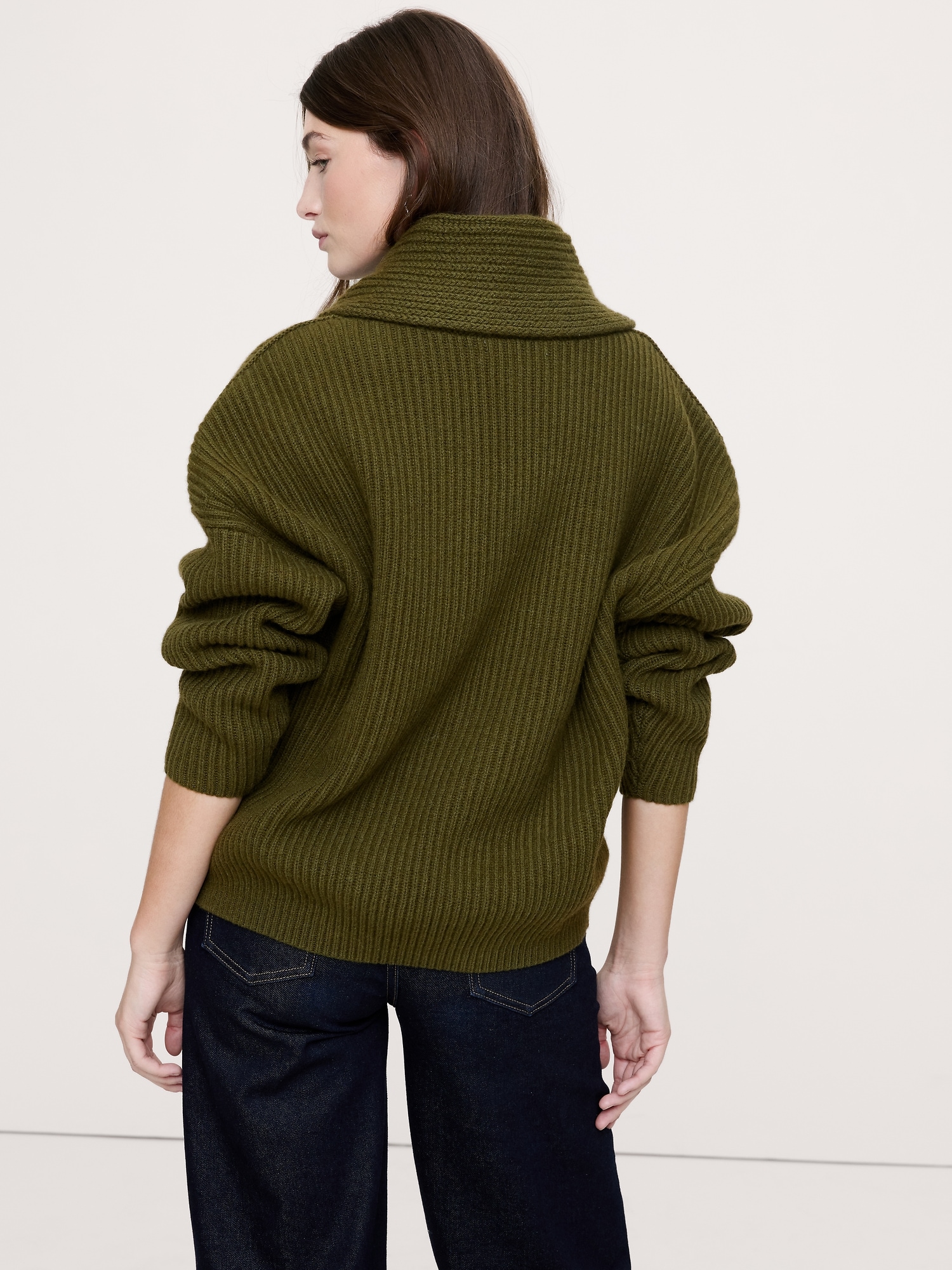 Image number 3 showing, Merino-Cotton Shawl-Collar Sweater