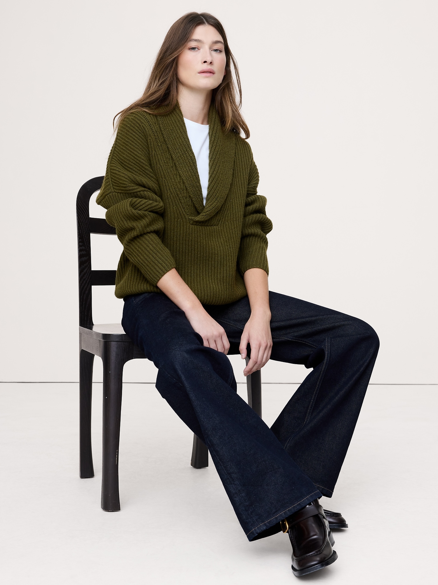 Image number 4 showing, Merino-Cotton Shawl-Collar Sweater