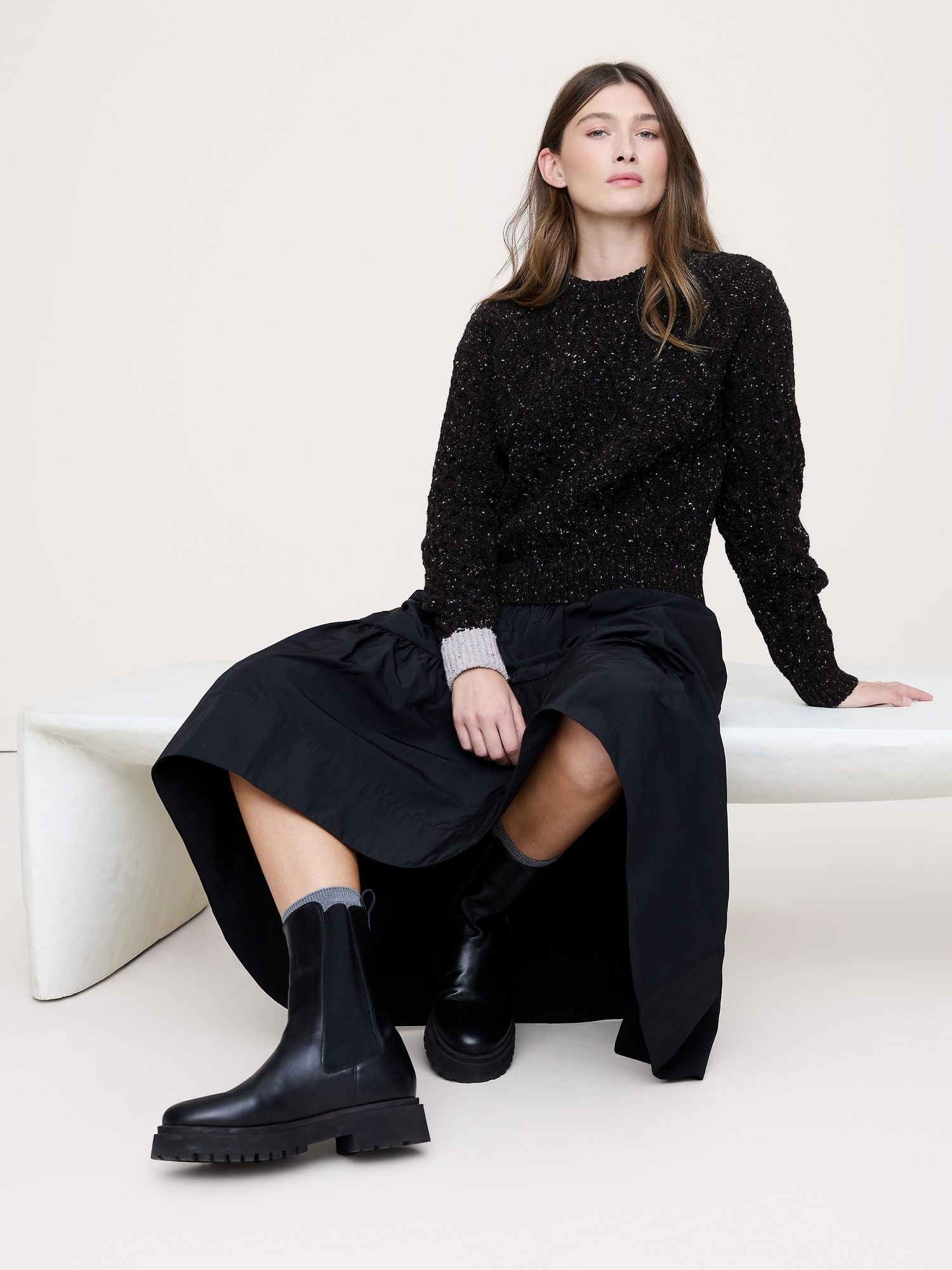 Merino Wool Cable-Knit Sweater by Pearl Reddington - Charcoal Gray