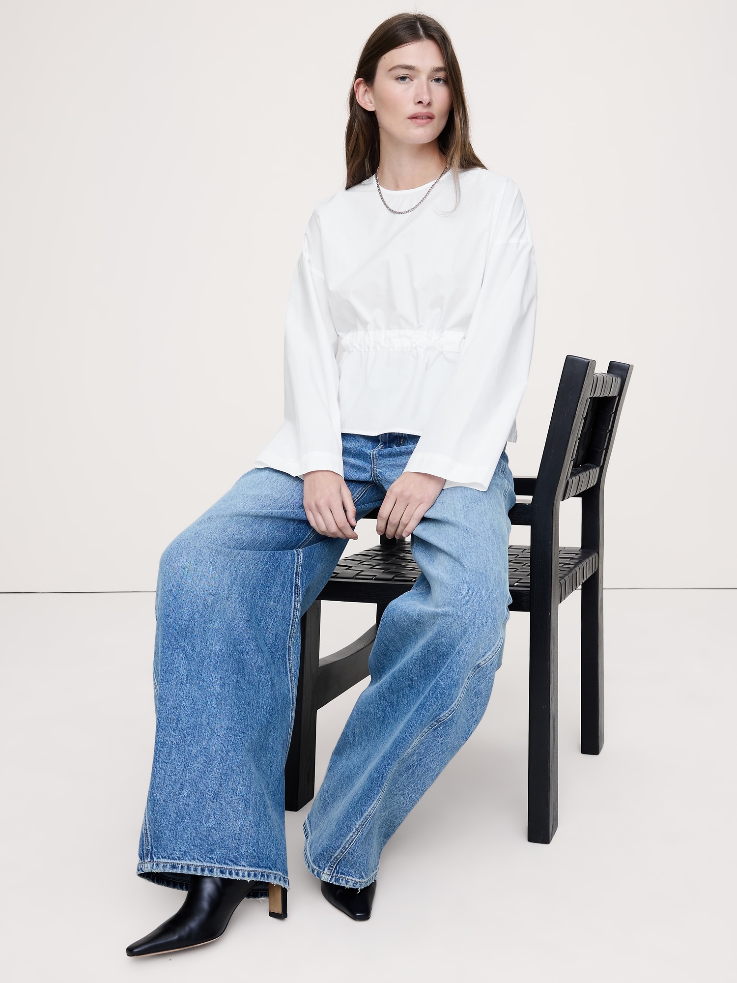 Cotton Poplin Cinch-Waist Top - White