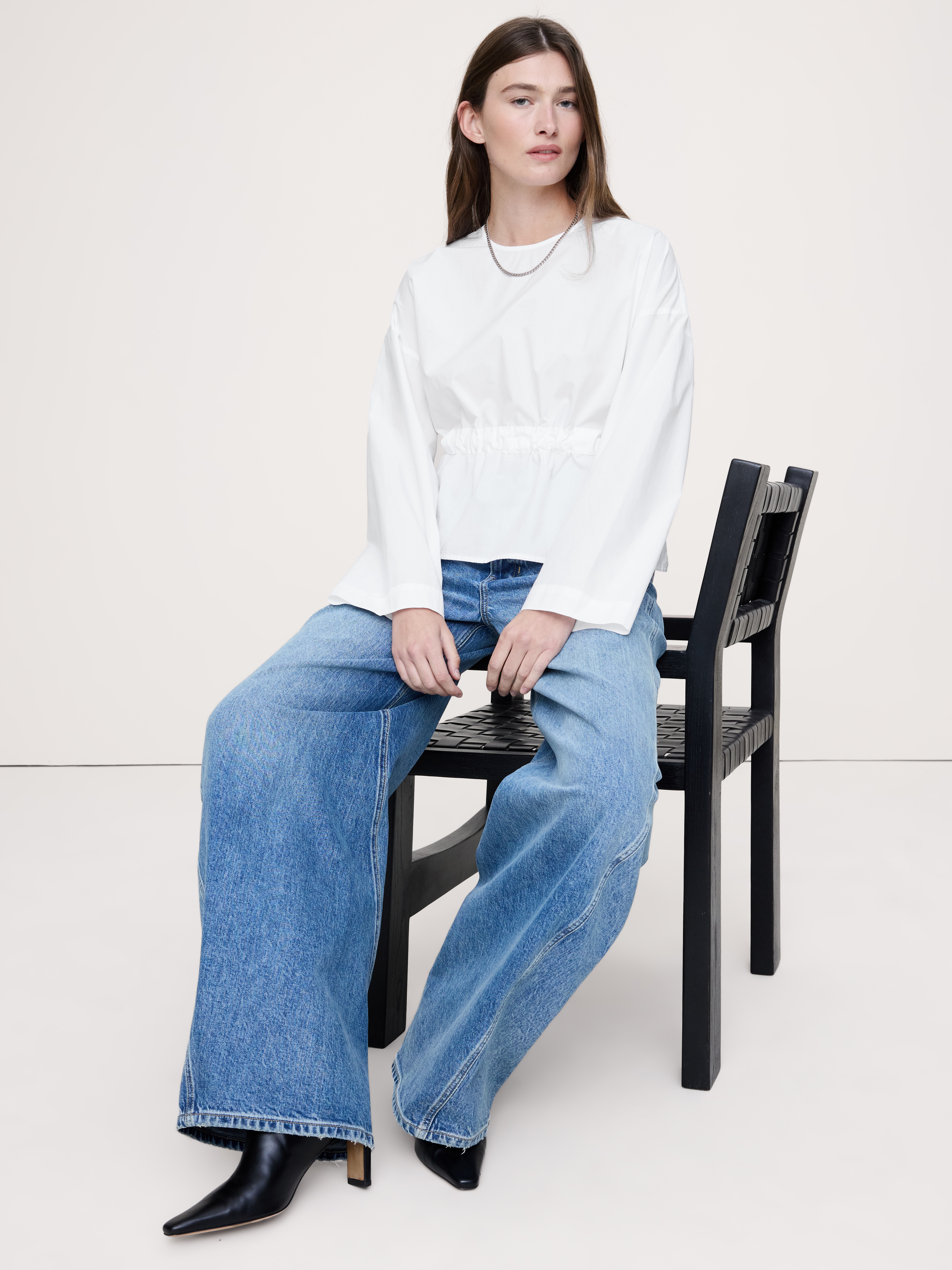 Cotton Poplin Cinch-Waist Top