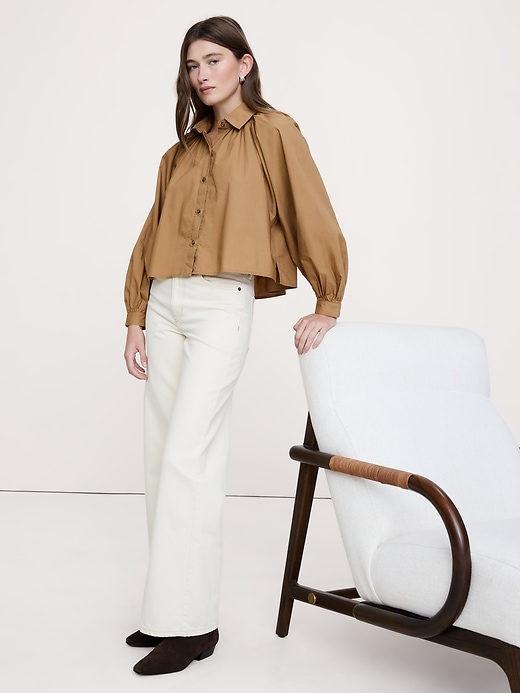 Cotton Poplin Balloon-Sleeve Shirt