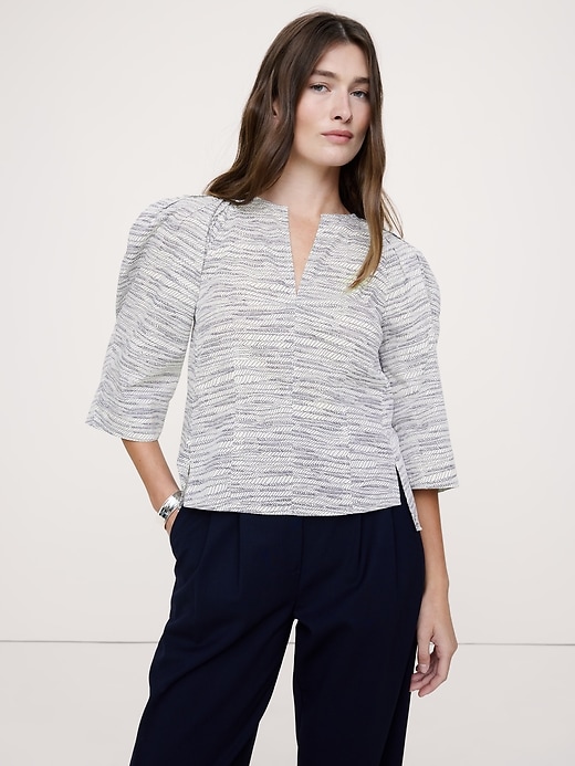 Stretch-Cotton Volume-Sleeve Top