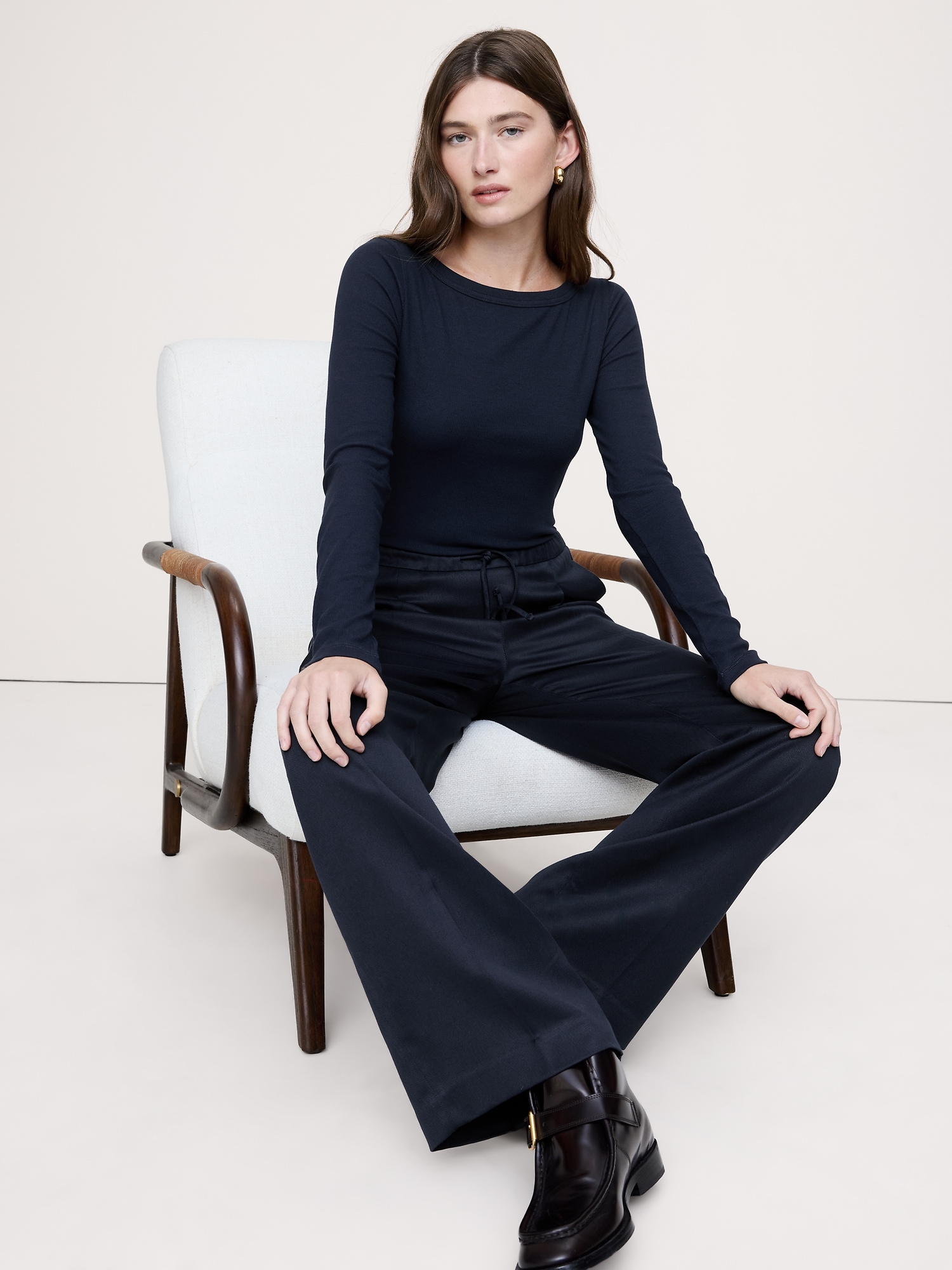 Image number 1 showing, Ribbed Boat-Neck T-Shirt