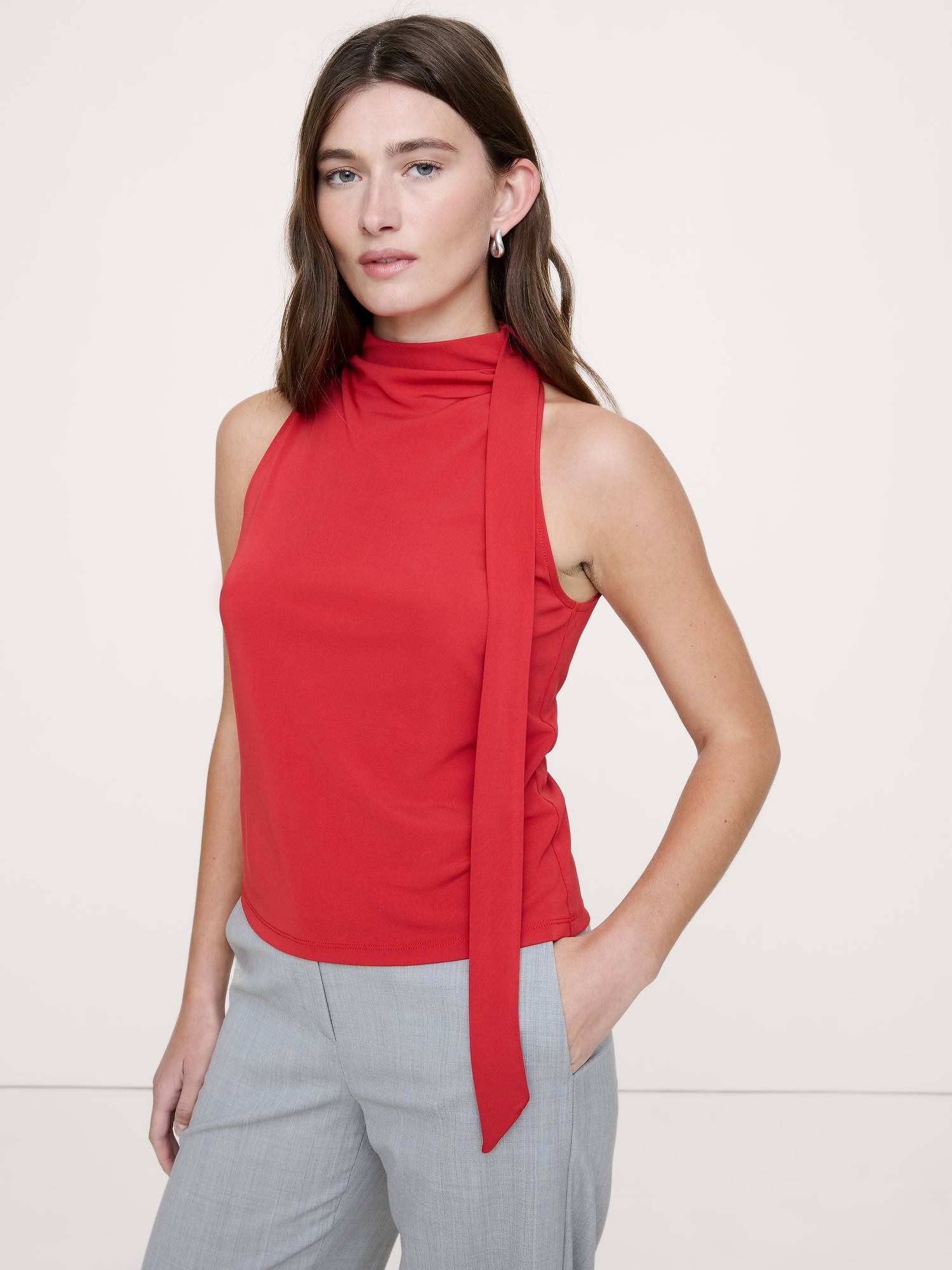 Image number 1 showing, Matte Jersey Scarf-Neck Top