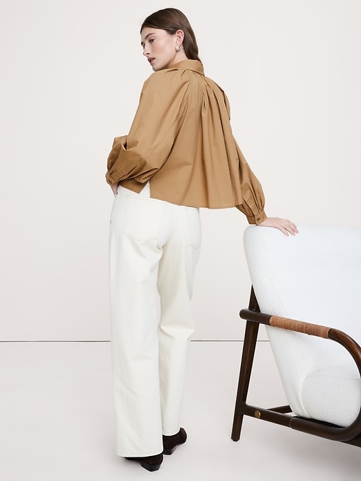 Cotton Poplin Balloon-Sleeve Shirt