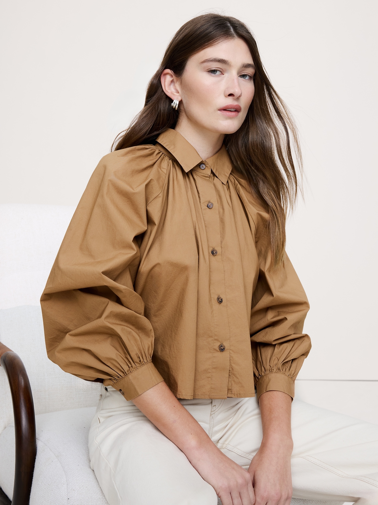 Image number 3 showing, Cotton Poplin Balloon-Sleeve Shirt