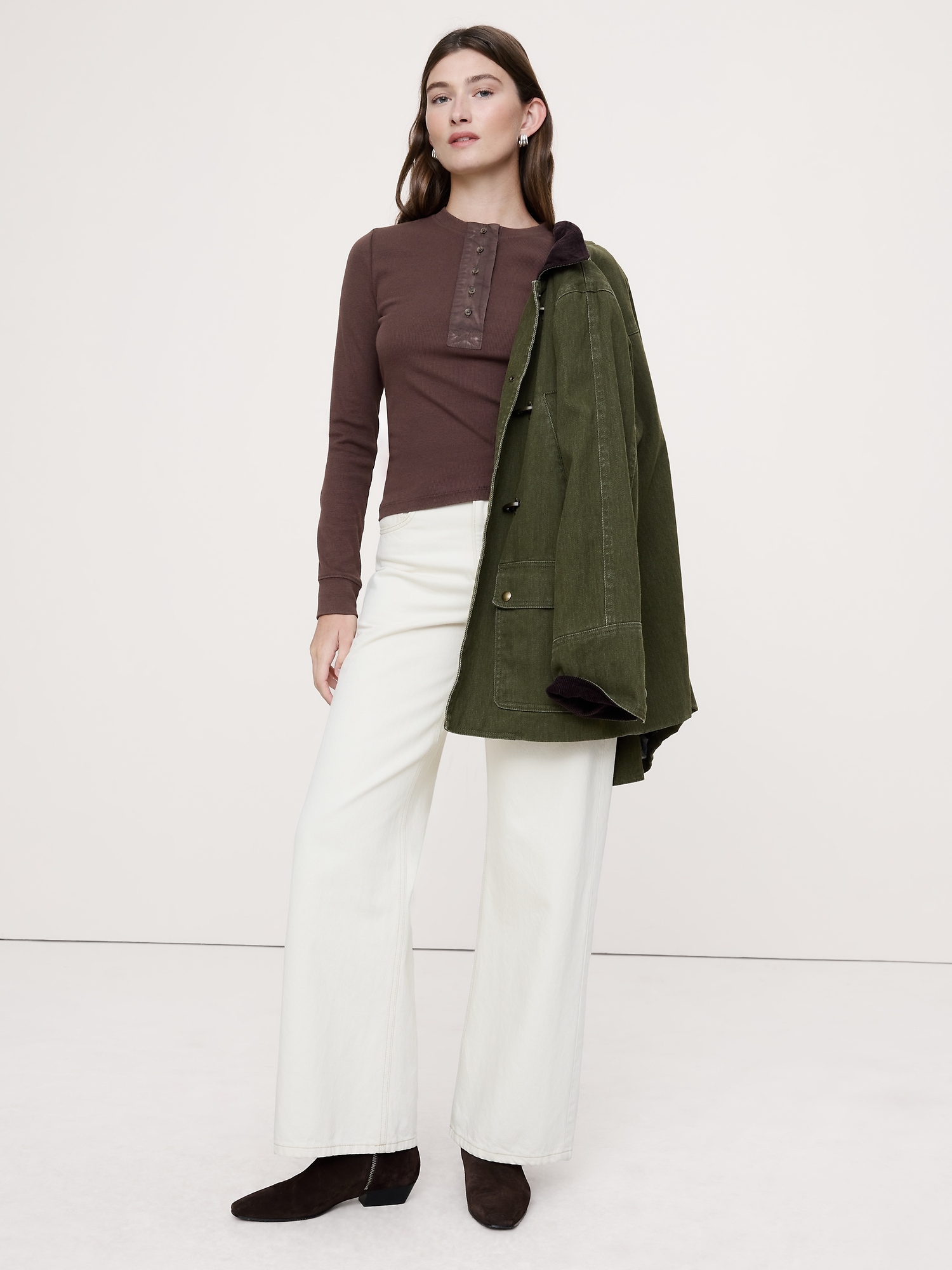 Ribbed Henley T-Shirt - Molasses Brown