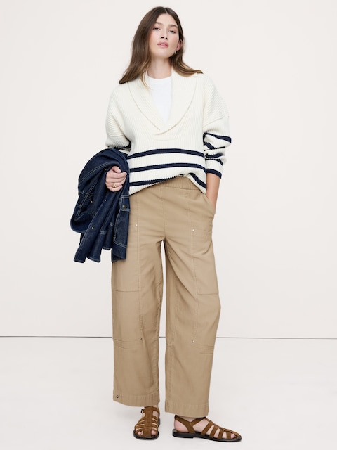 Wide-Leg Textured Twill Pull-On Pant