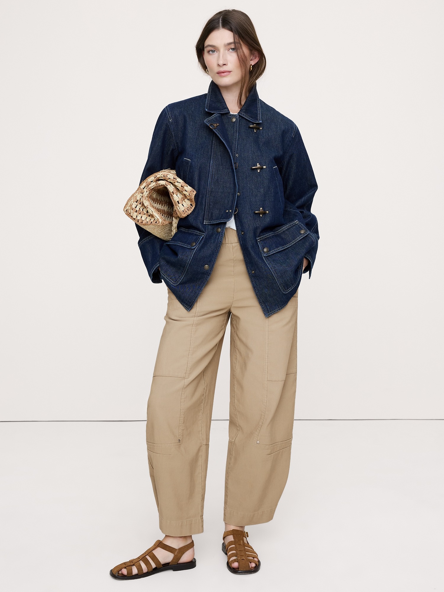 Женские брюки Banana Republic Wide-Leg Textured Twill Pull-On Pant, цвет: Песочный бежевый — фото 5