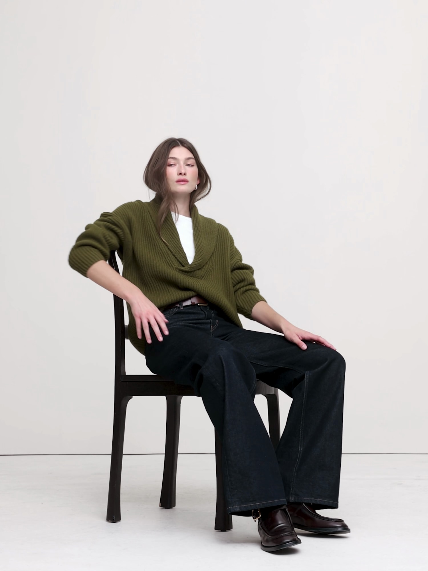 Pull Col Châle Marron Banana Republic - Mélange Laine/angora - Taille Petite (PS) - Occasion Très Bon état