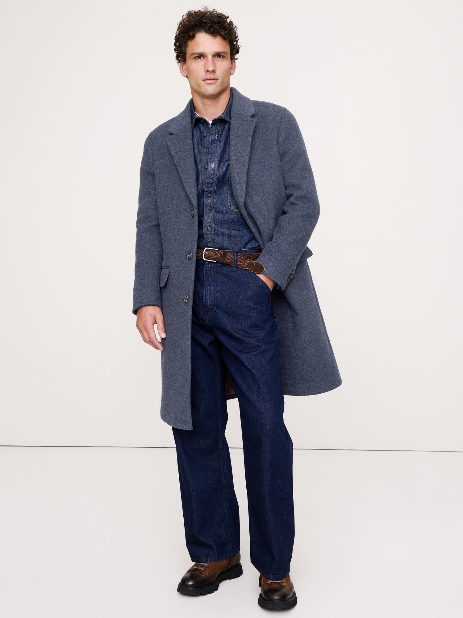 Italian Melton Wool-Blend Top Coat - Navy Blue