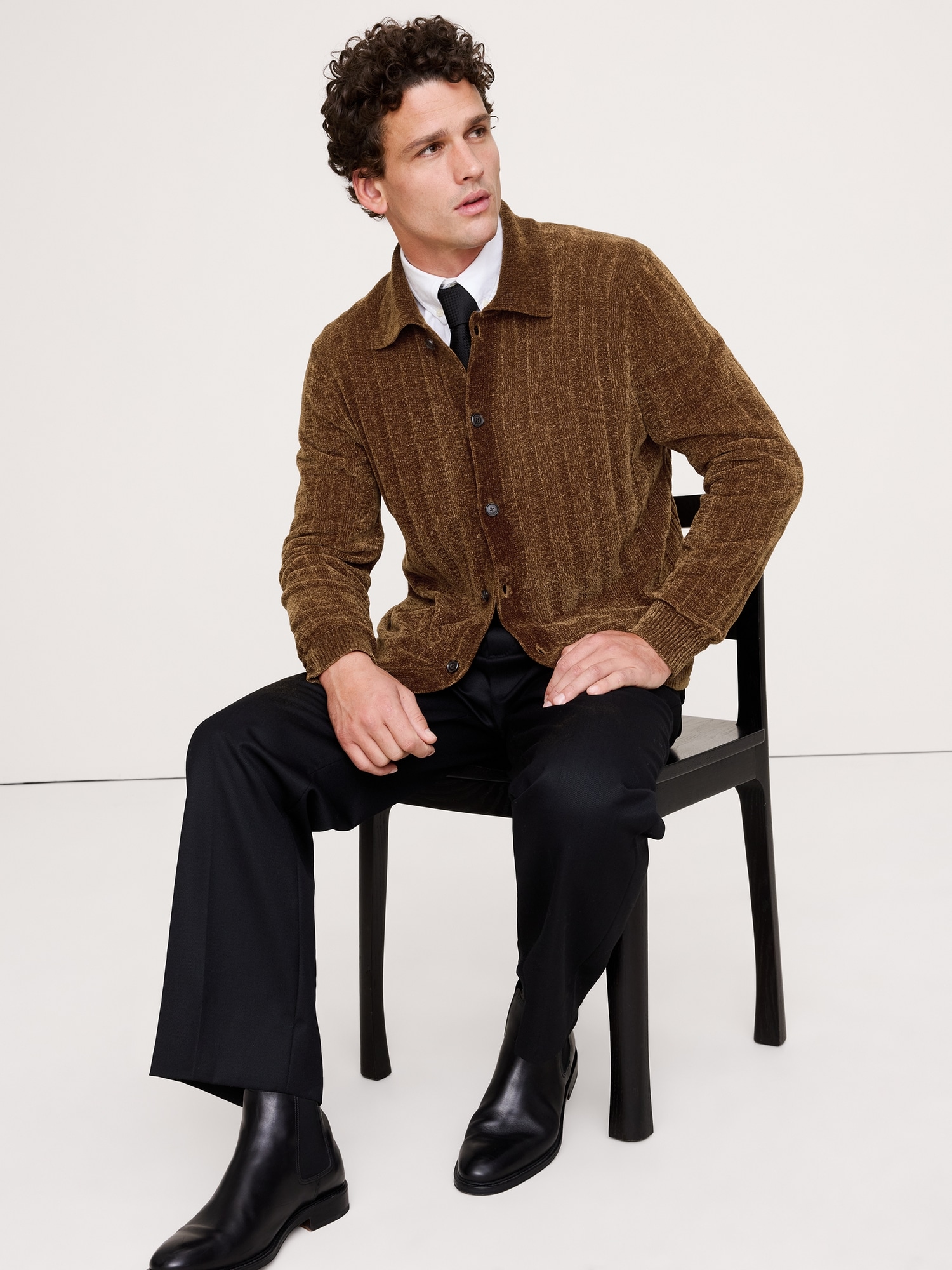 Image number 1 showing, Chenille Polo Cardigan