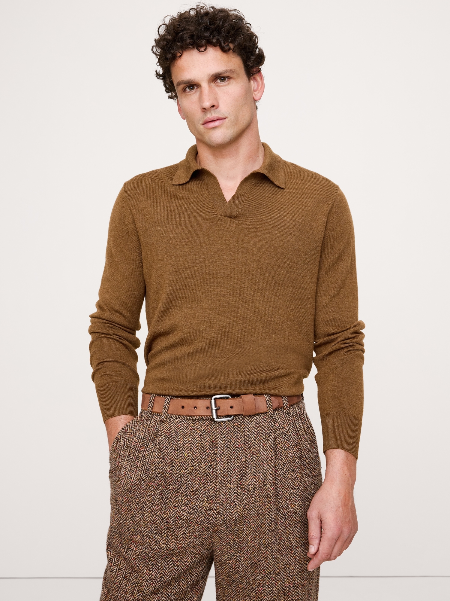 Merino Johnny-Collar Sweater Polo - Marten Brown