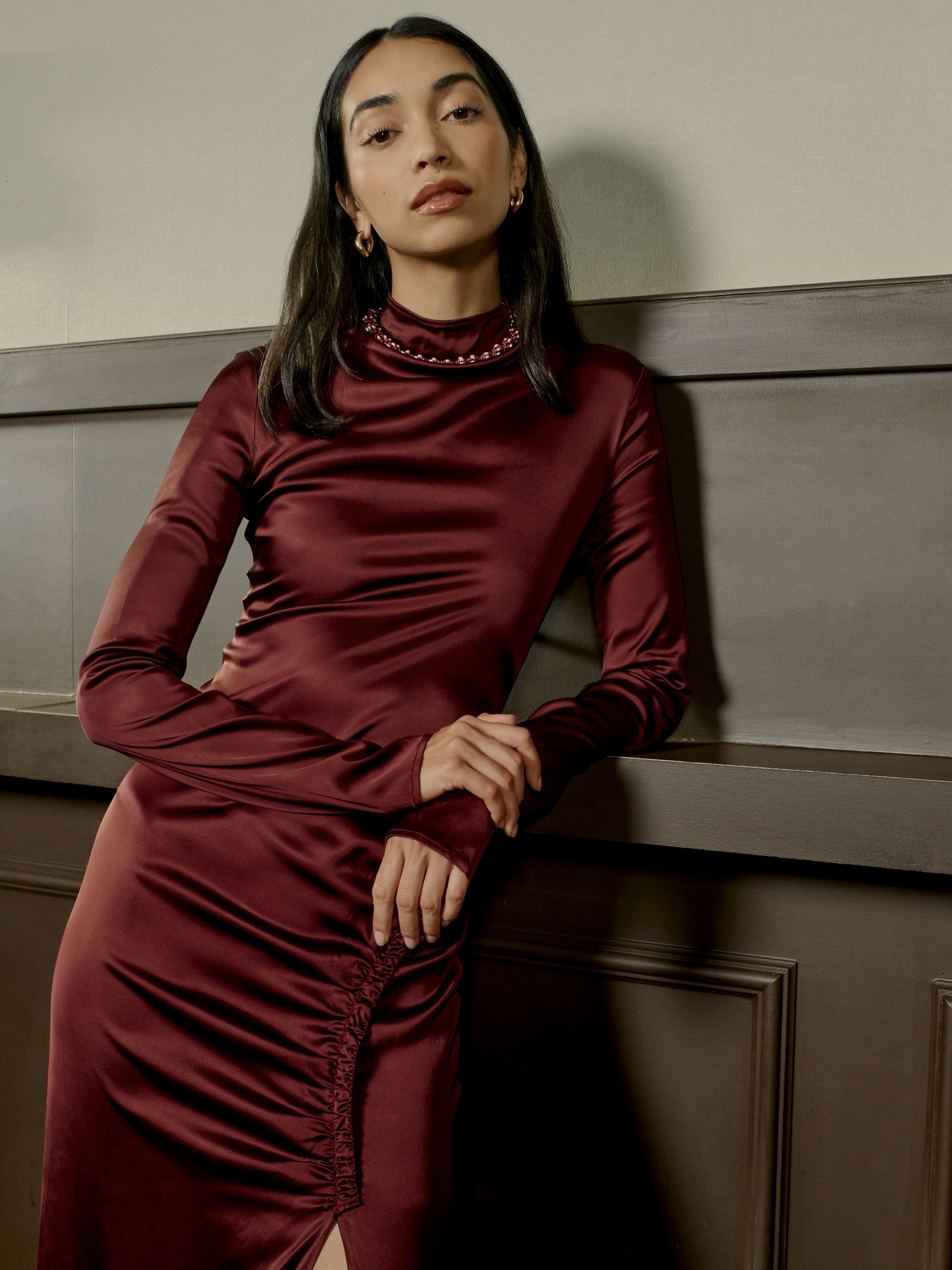 Image number 8 showing, Stretch-Satin Ruched Maxi Dress