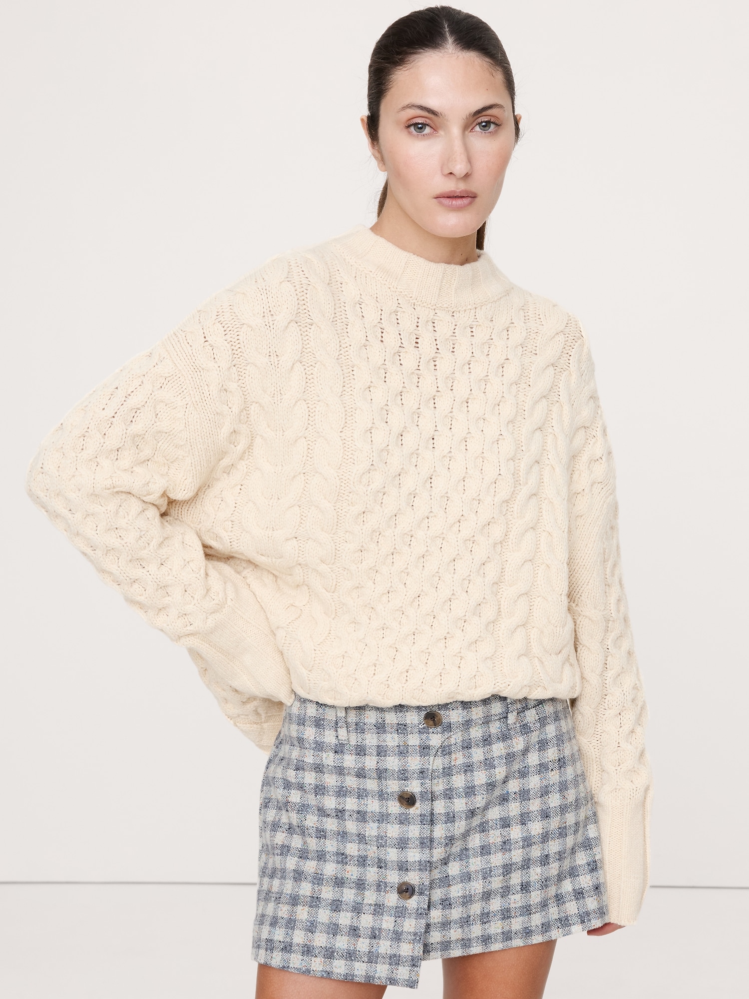 Image number 1 showing, Italian Merino-Blend Cable Tunic Sweater