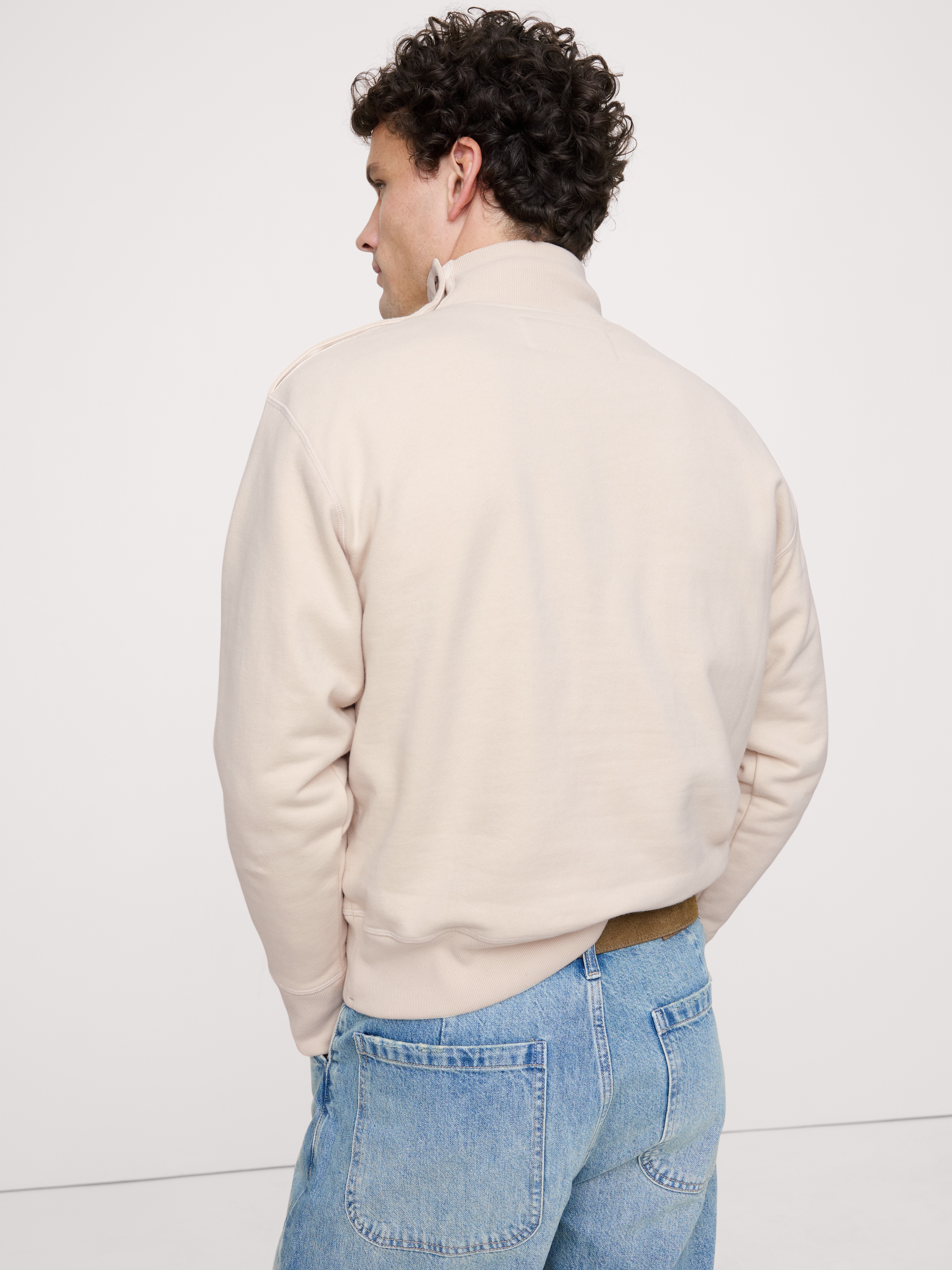French Terry Button-Shoulder Sweatshirt - Beige - View 15