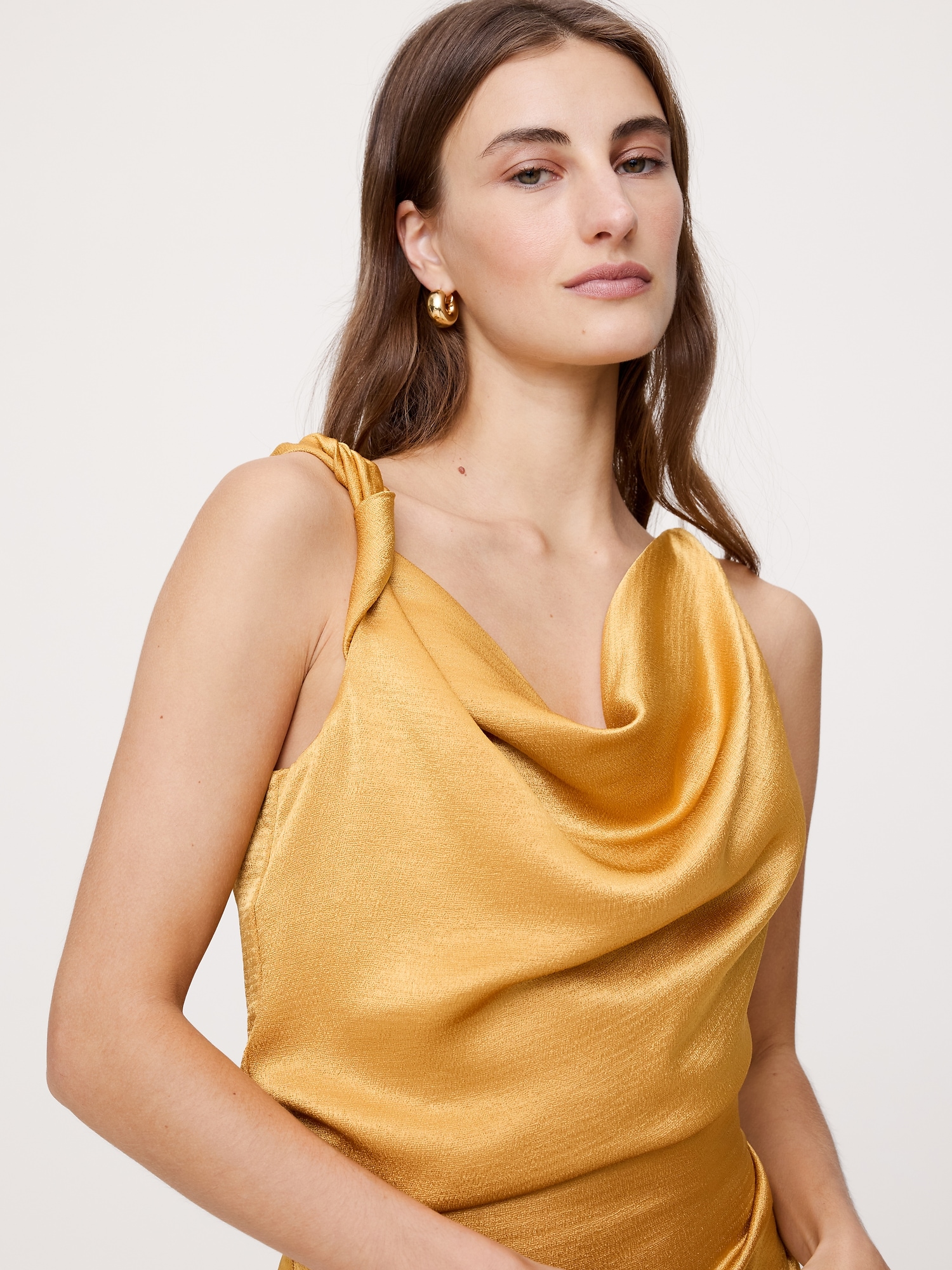 Image number 5 showing, Hammered Satin Twist-Shoulder Dress