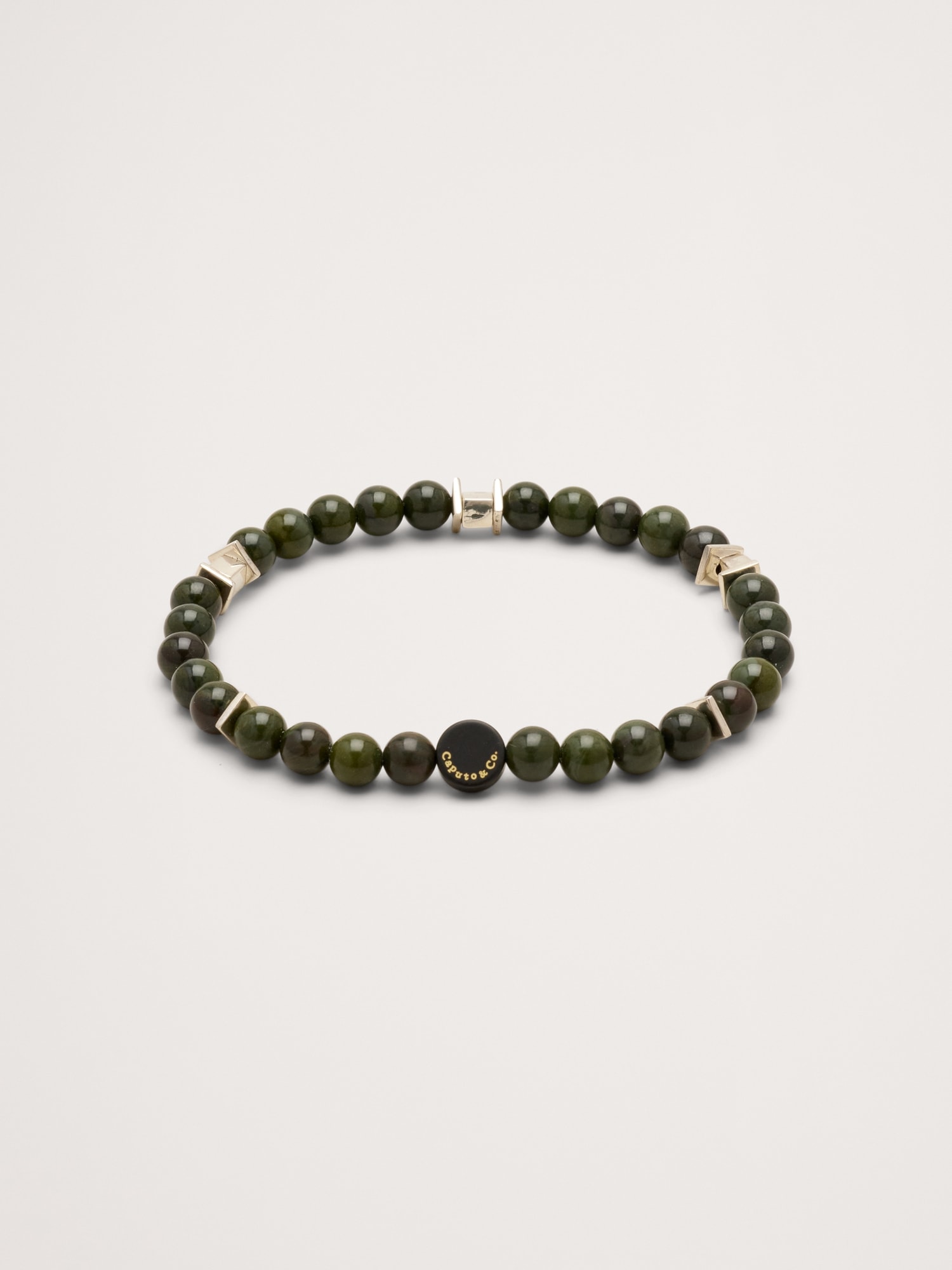 Square Stone Beaded Stretch Bracelet by Caputo & Co - Green Jasper