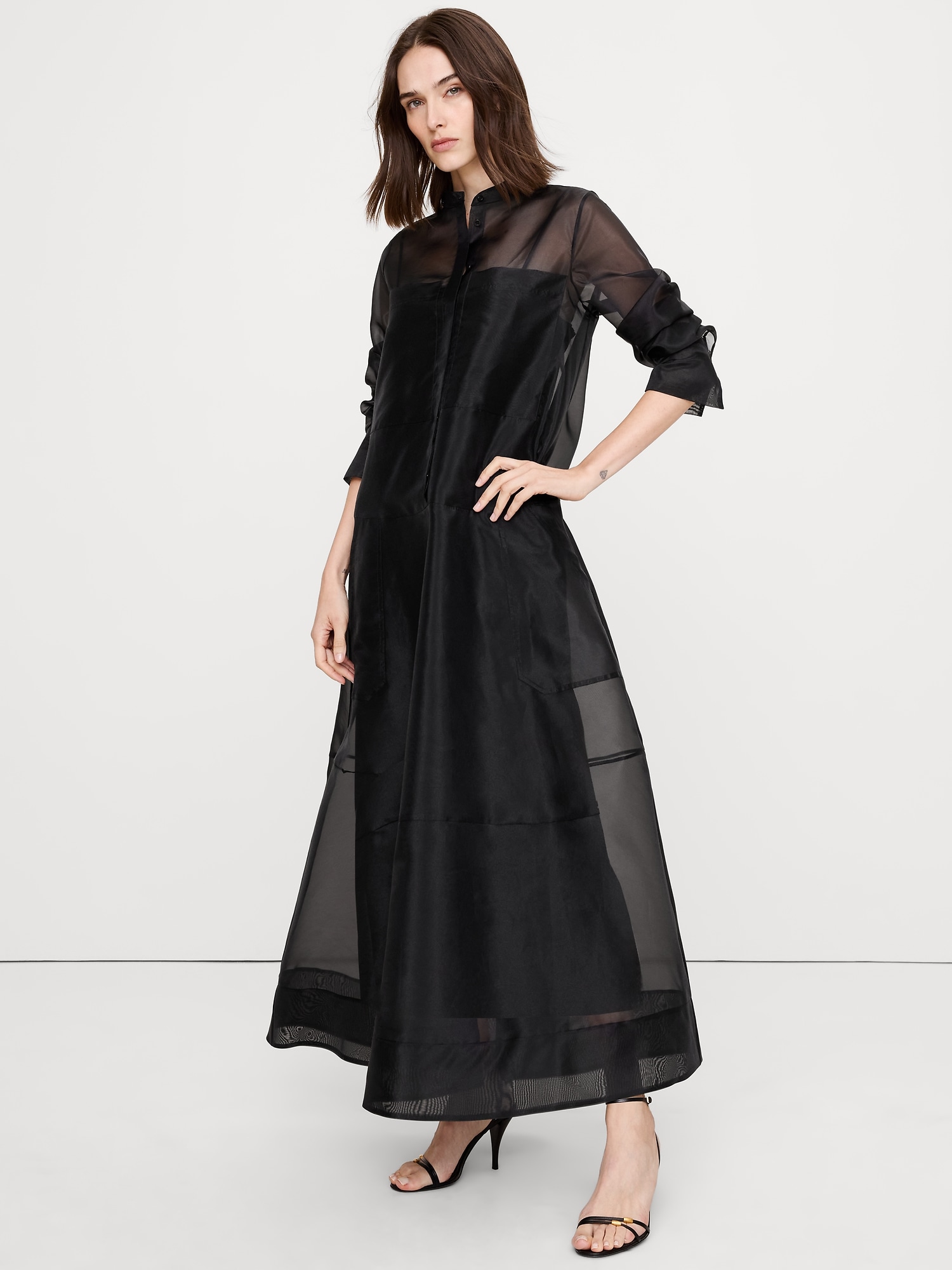 Image number 1 showing, Organza Maxi Shirt Dress