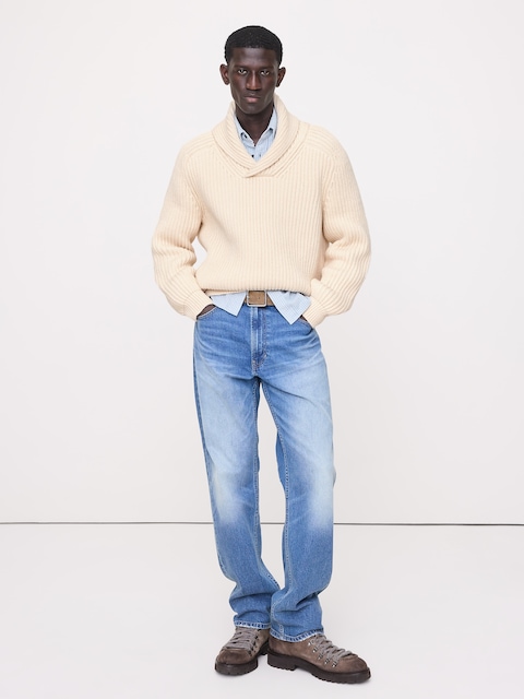 Ribbed Shawl-Collar Sweater