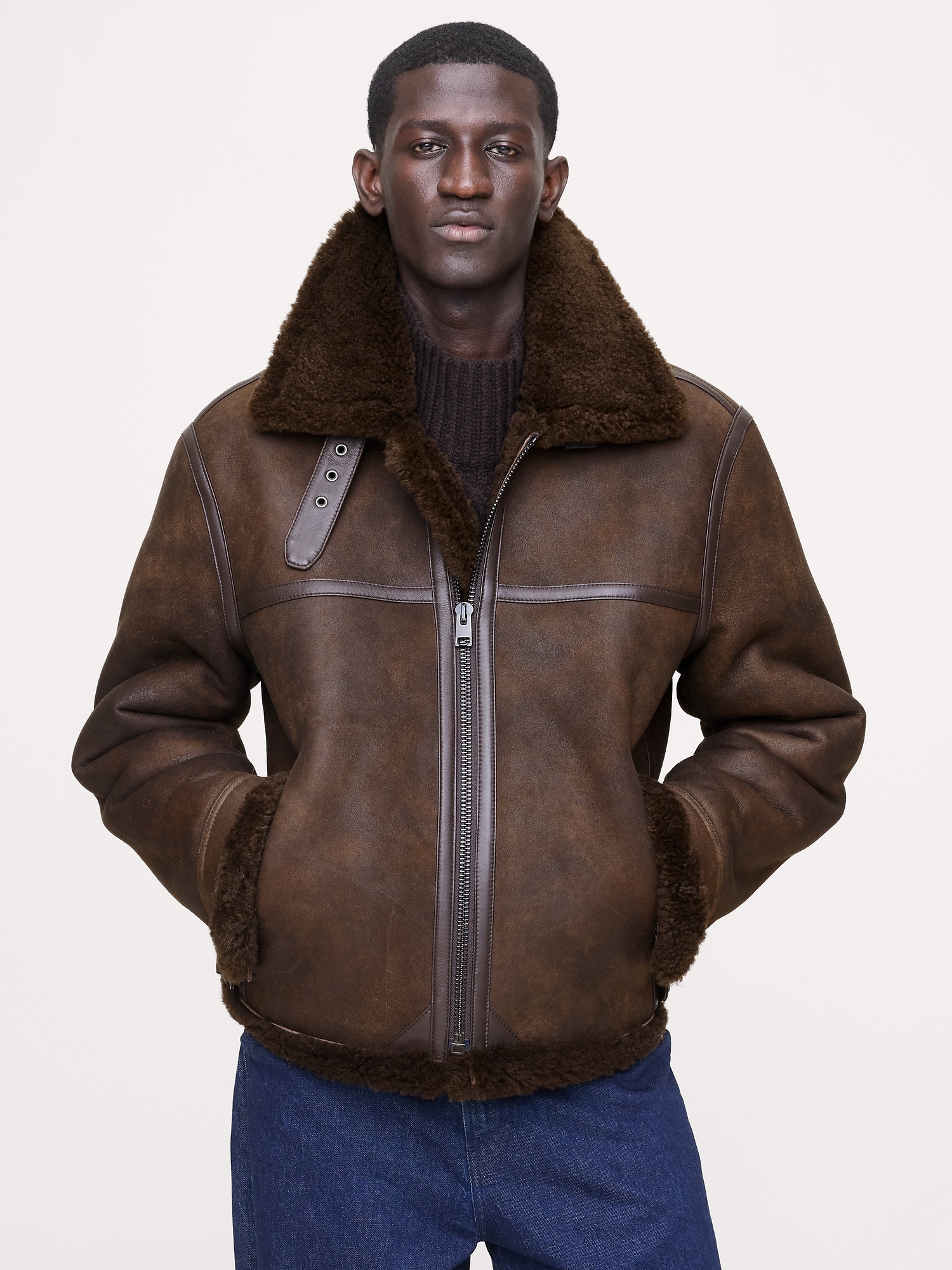 Shearling Aviator Jacket - Dark Brown