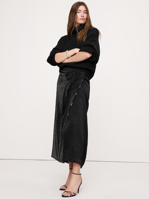 Ponte & Sequin Wrap Skirt