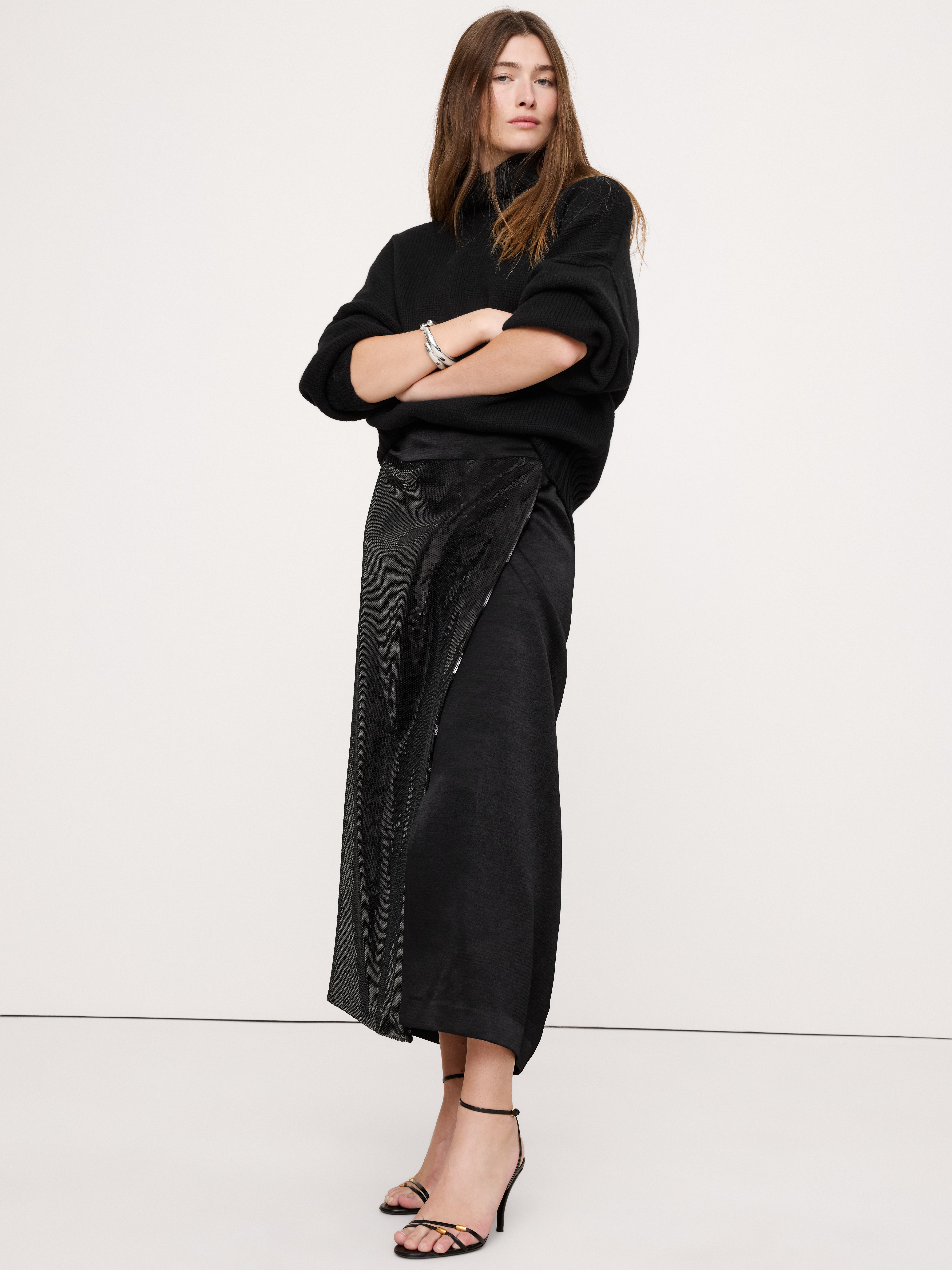 Ponte & Sequin Wrap Skirt