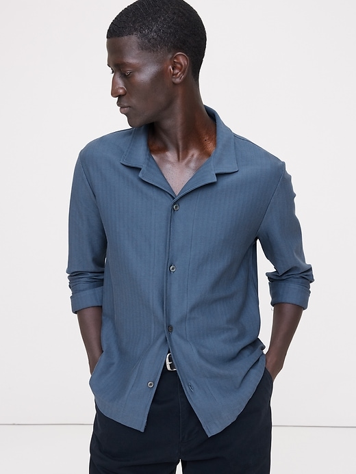 Herringbone Cotton Long-Sleeve Resort Shirt