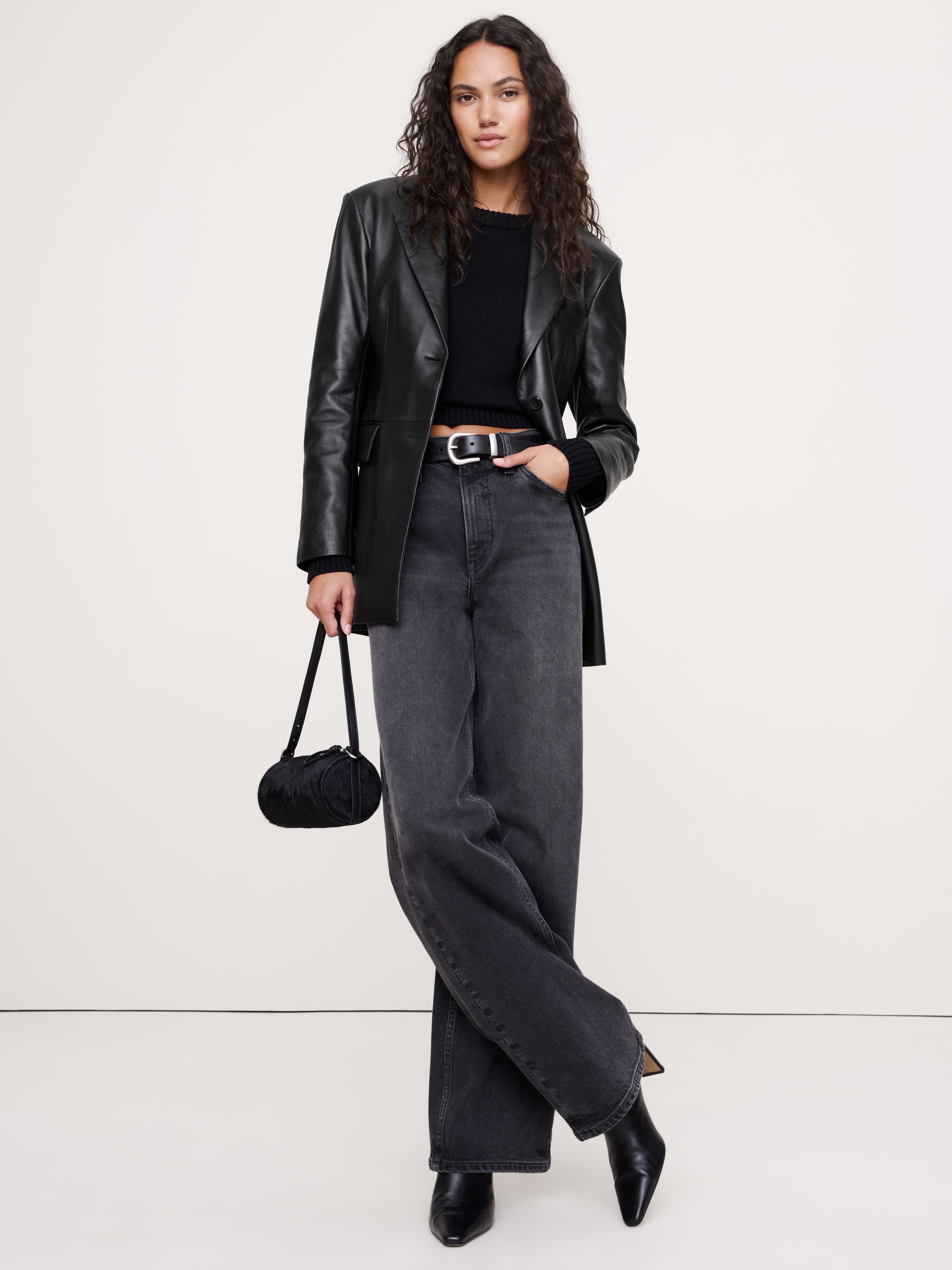 Fitted Leather Blazer