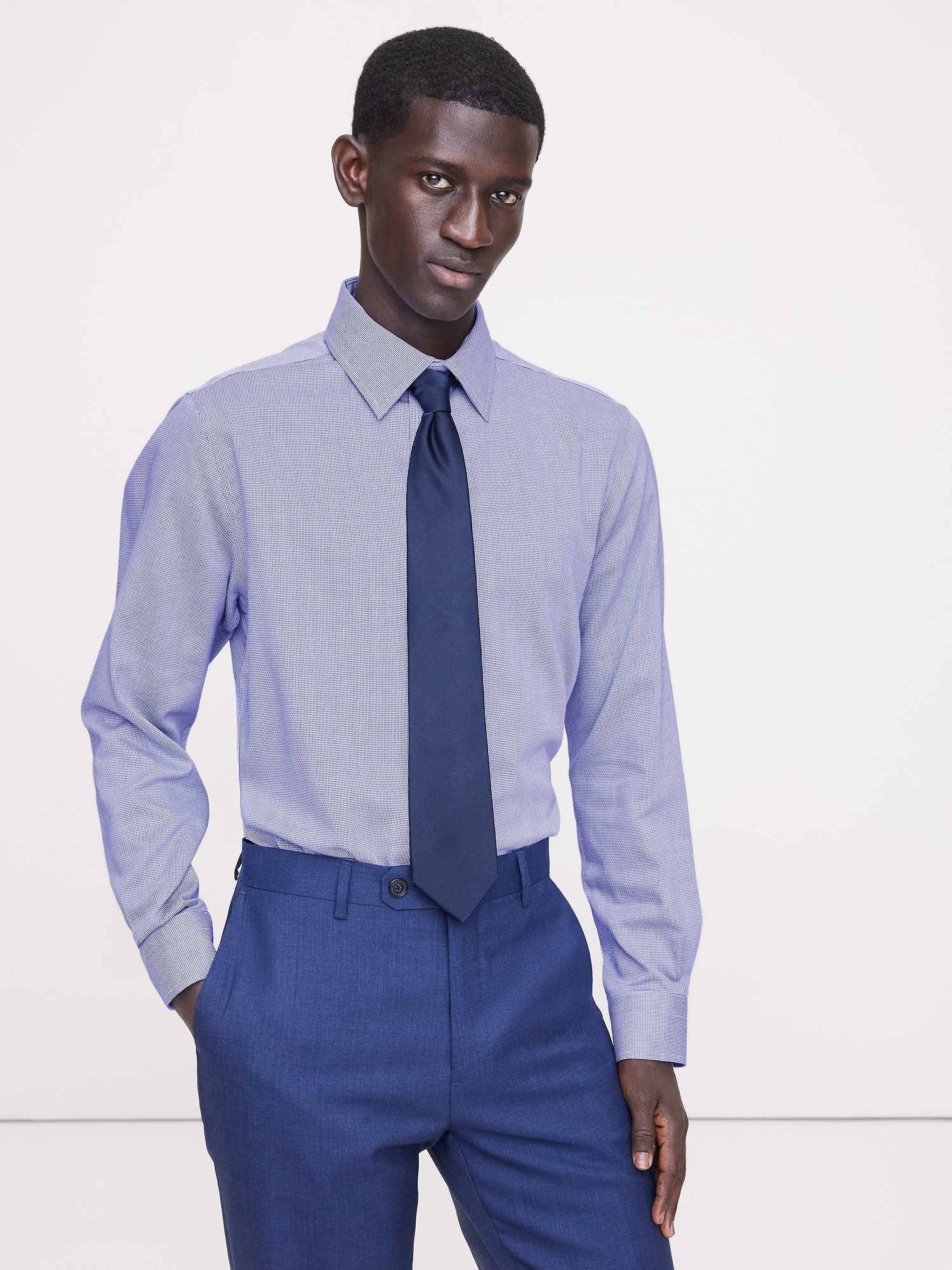 Standard-Fit Wrinkle-Resistant Dress Shirt - Blue Dobby