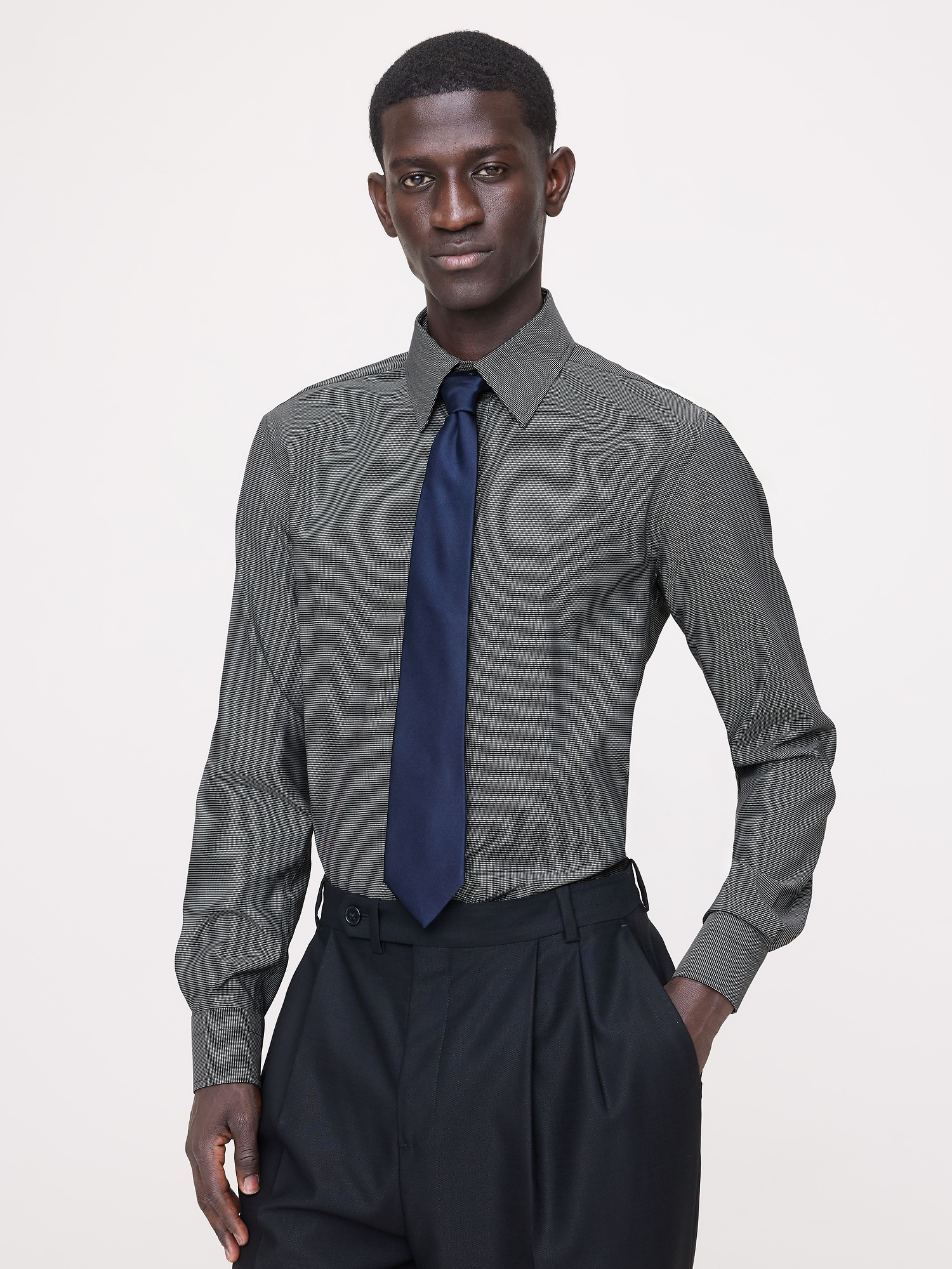 Slim-Fit Wrinkle-Resistant Dress Shirt - Olive Green Dobby