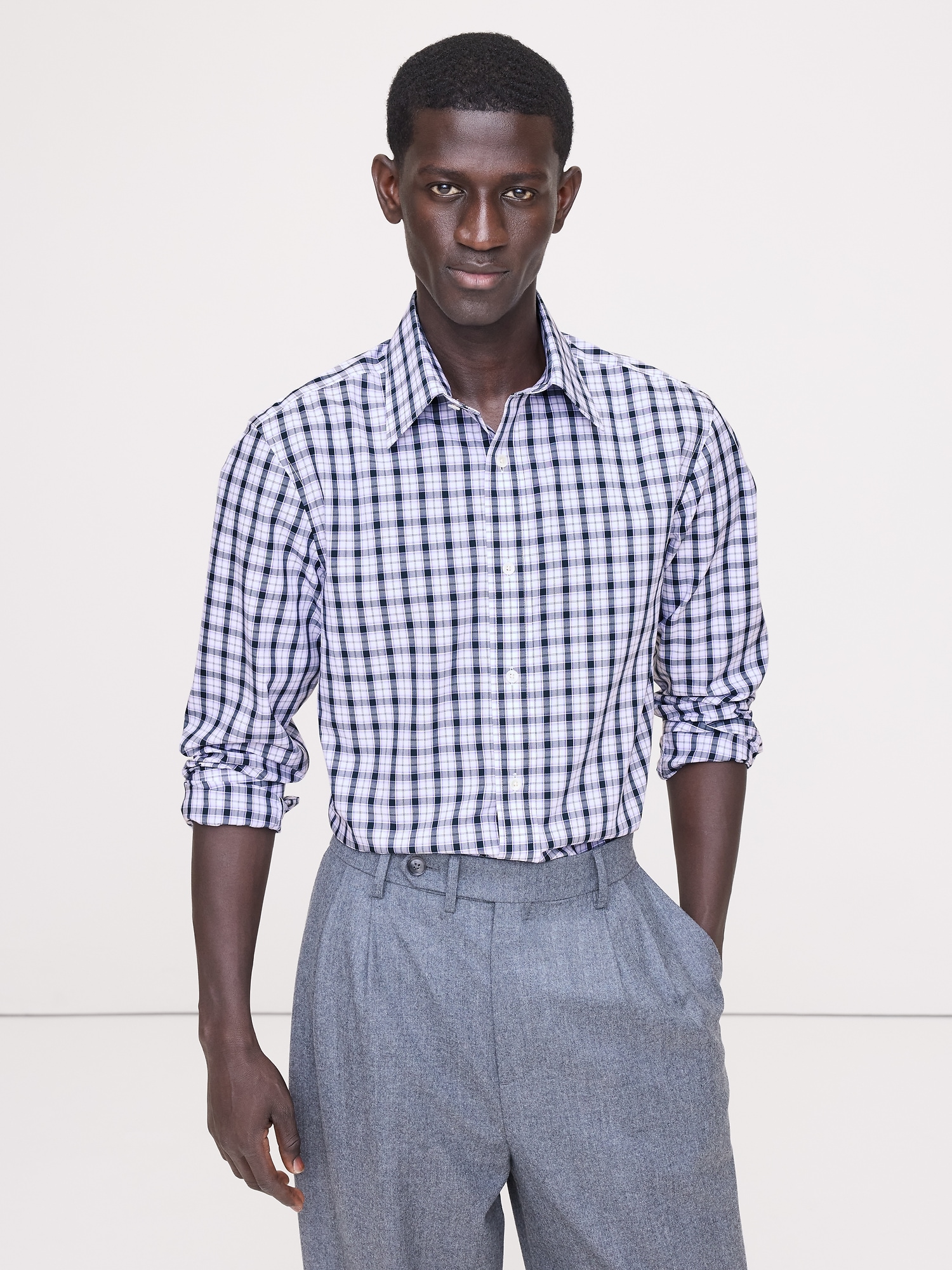 Slim-Fit Wrinkle-Resistant Dress Shirt - Lilac & Gray