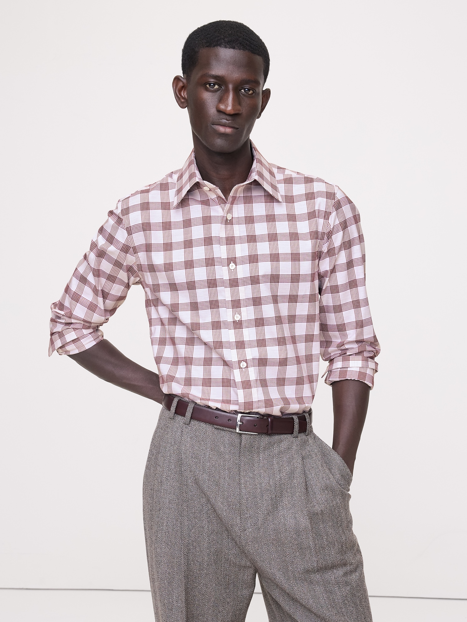 Slim-Fit Wrinkle-Resistant Dress Shirt - Bright White & Real Red