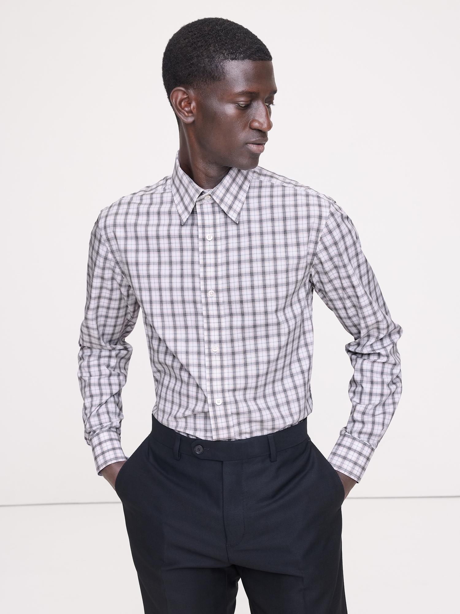 Slim-Fit Wrinkle-Resistant Dress Shirt - Yellow & Gray